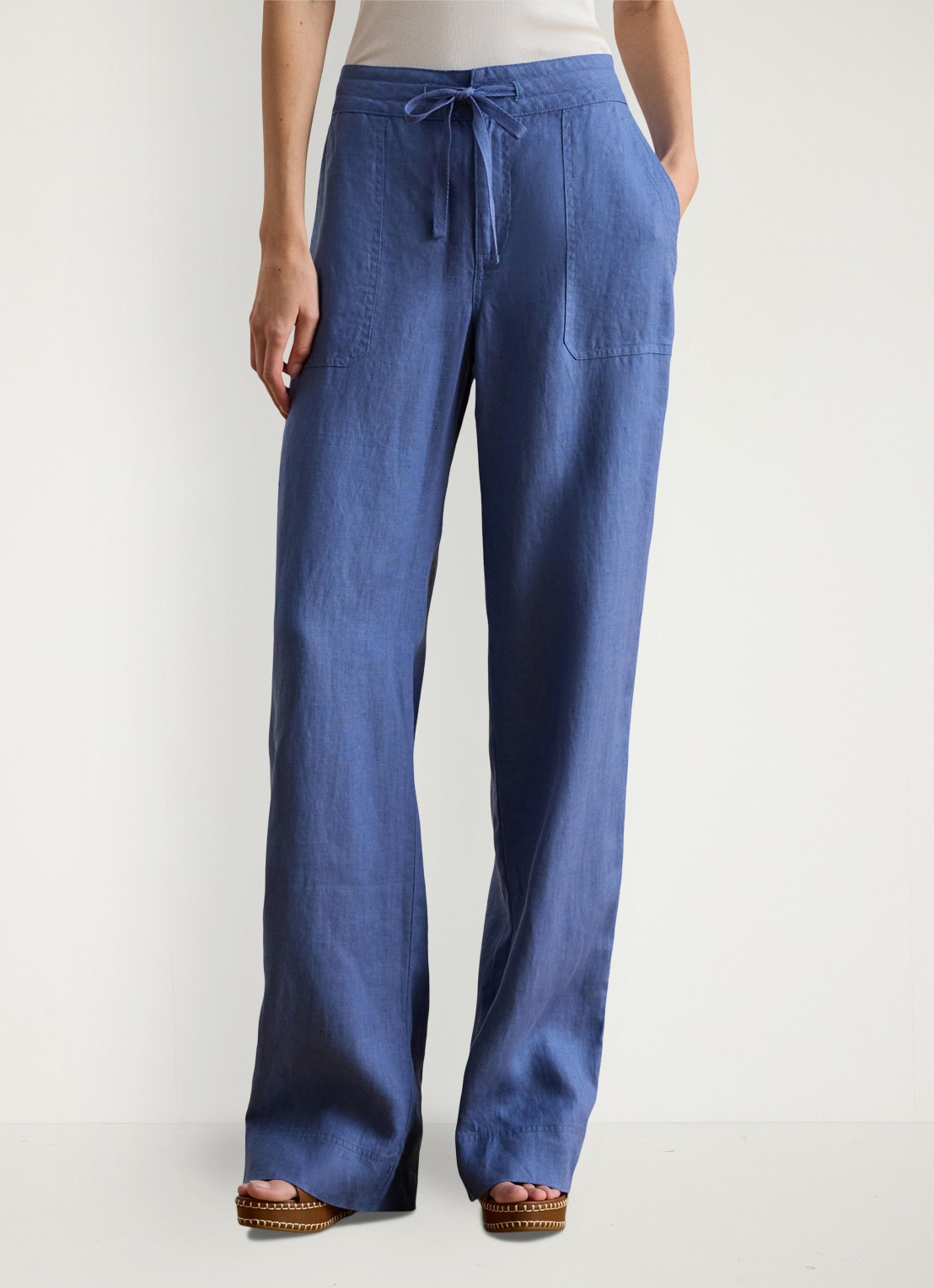 Ralph Lauren High waist loose fit pantalon van linnen - detail 2 carson blue / blauw