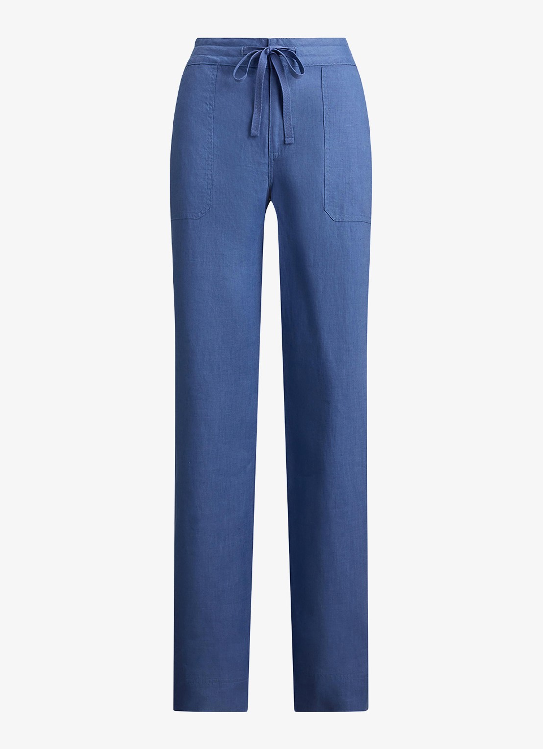 Ralph Lauren High waist loose fit pantalon van linnen - voorkant 4 carson blue / blauw