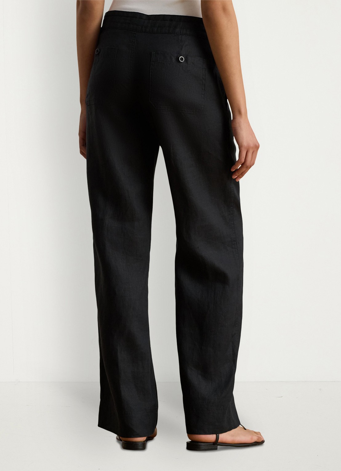 Ralph Lauren High waist loose fit pantalon van linnen - achterkant polo black / zwart