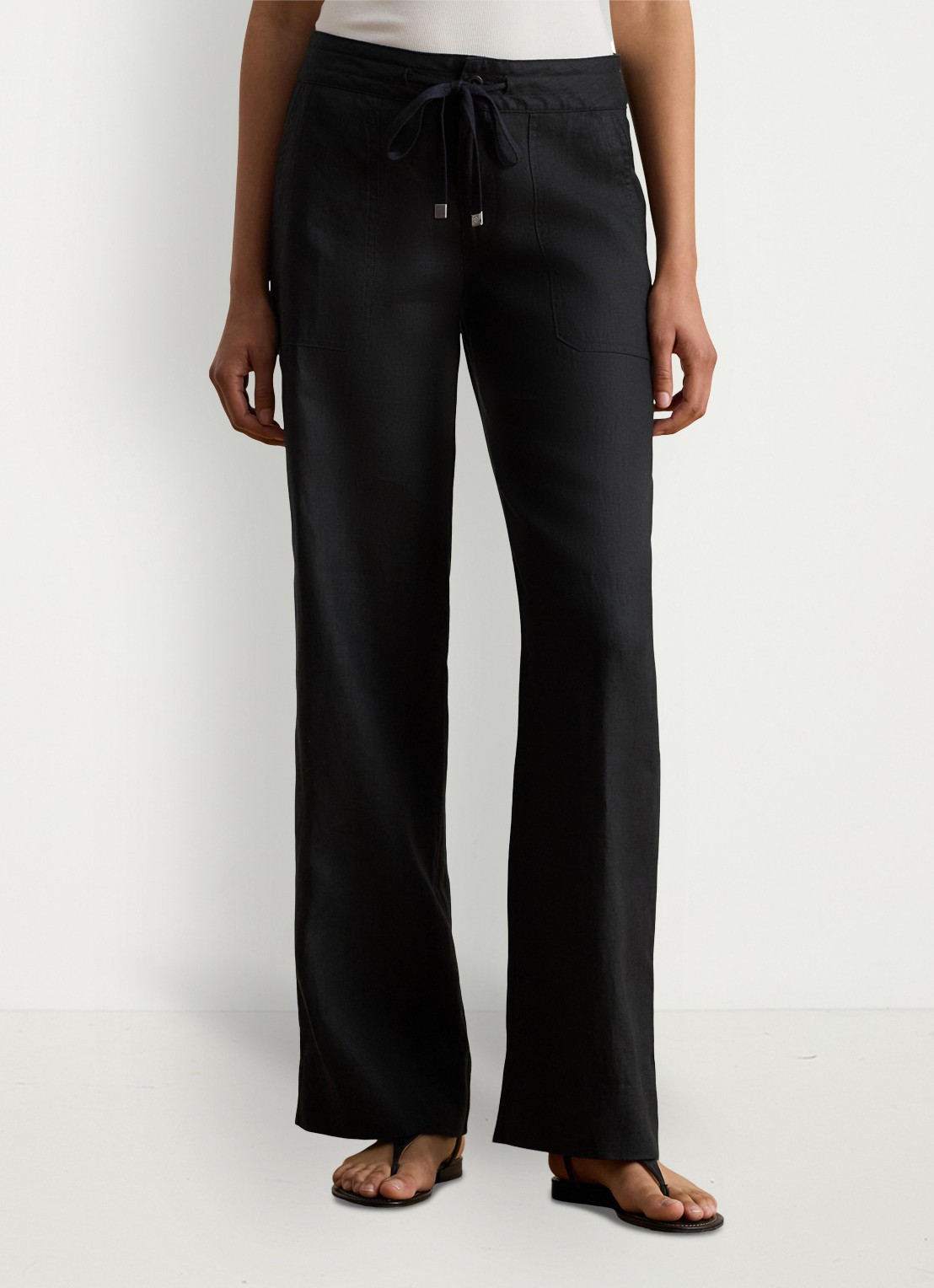 Ralph Lauren High waist loose fit pantalon van linnen - detail 4 polo black / zwart