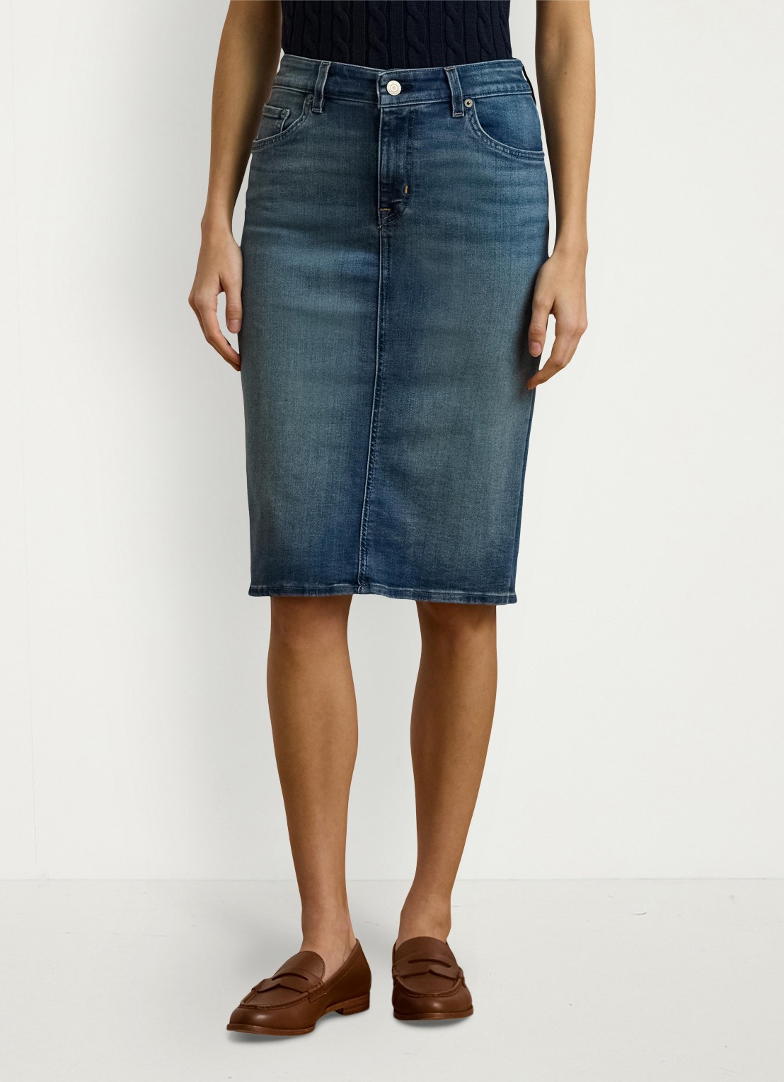 Ralph Lauren High waist midi spijkerrok met steekzakken - detail 3 sunset indigo wash / indigo
