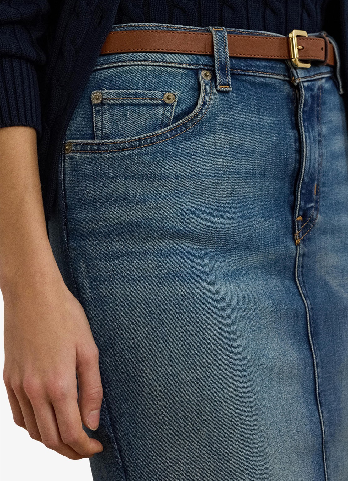 Ralph Lauren High waist midi spijkerrok met steekzakken - detail 4 sunset indigo wash / indigo