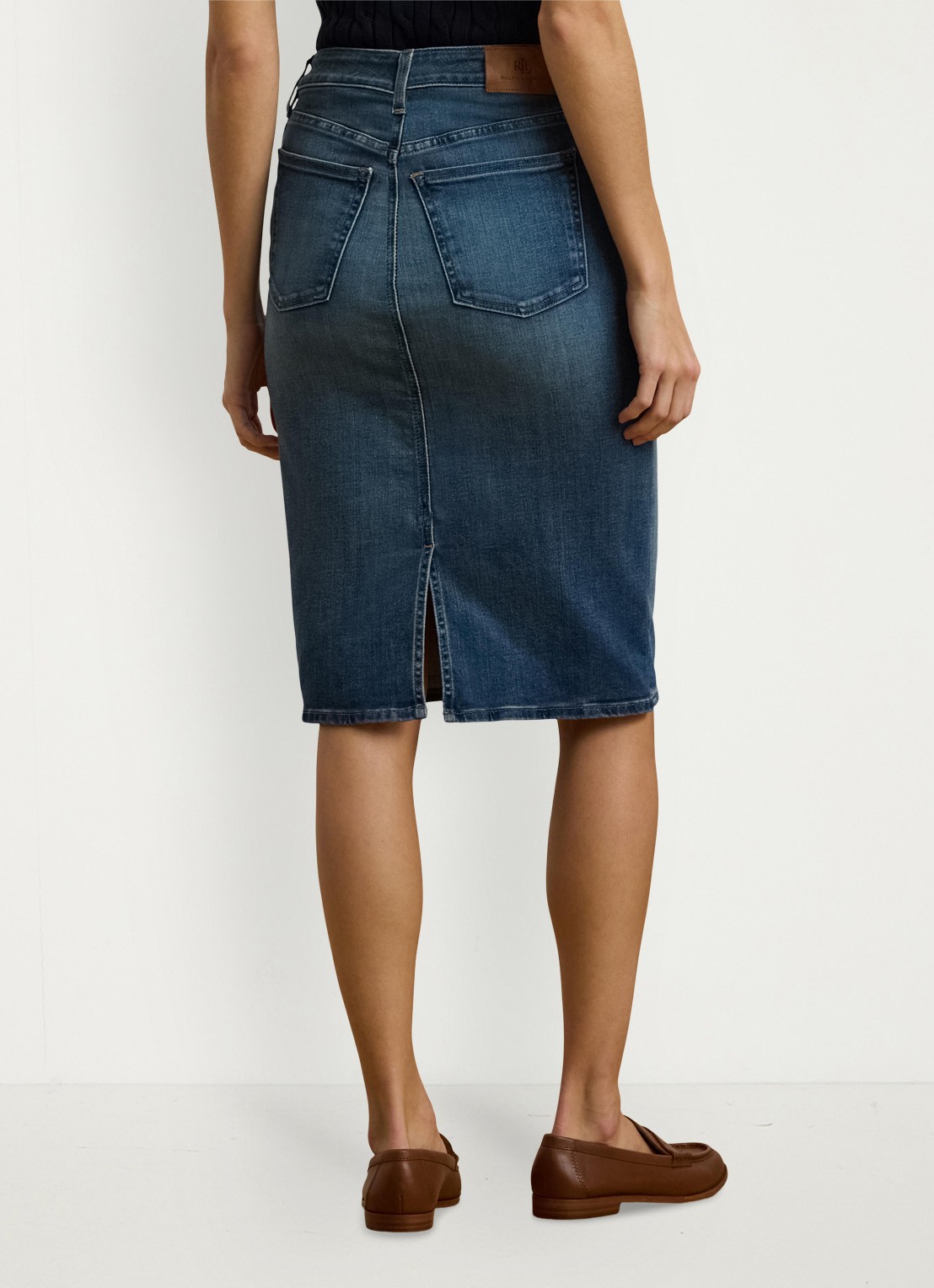 Ralph Lauren High waist midi spijkerrok met steekzakken - achterkant 2 sunset indigo wash / indigo