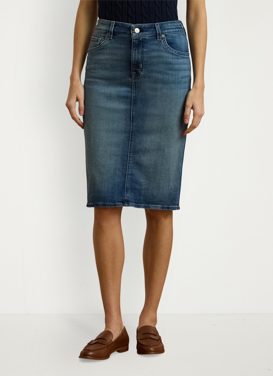 Ralph Lauren High waist midi spijkerrok met steekzakken - detail 5 sunset indigo wash / indigo