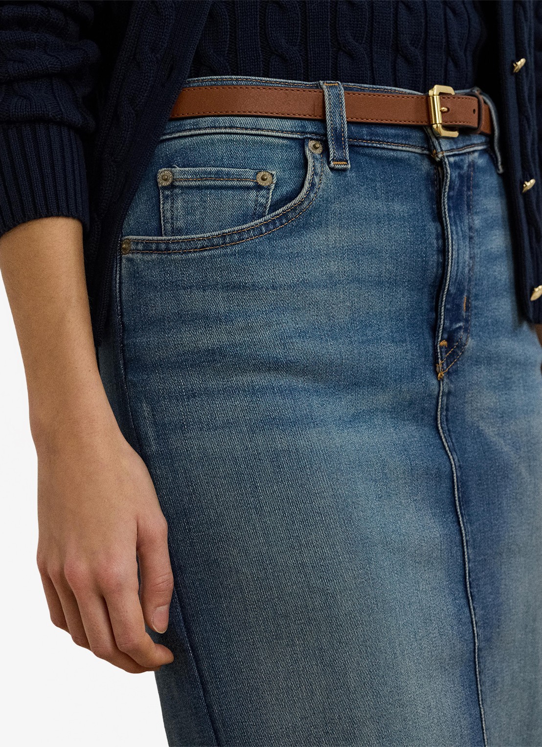 Ralph Lauren High waist midi spijkerrok met steekzakken - detail 6 sunset indigo wash / indigo