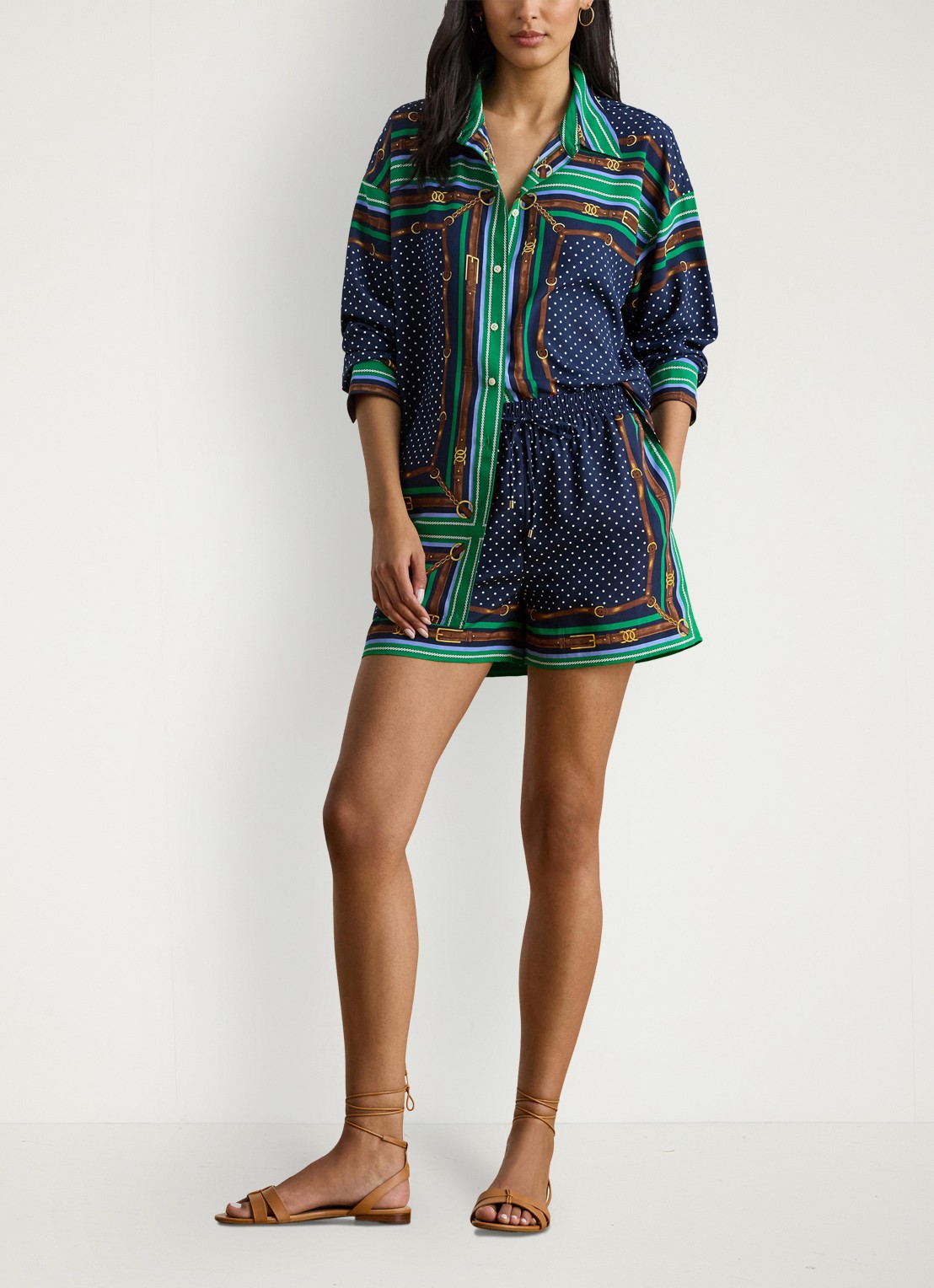 Ralph Lauren High waist regular fit korte broek met print - voorkant 2 blue multi / blauw
