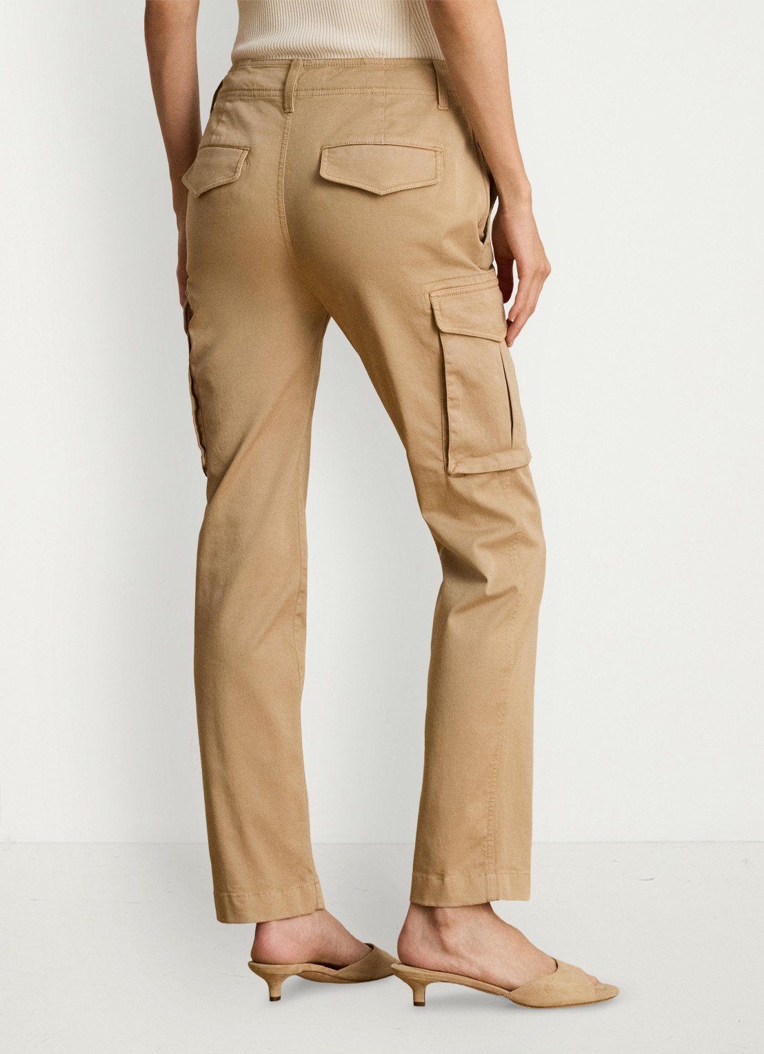 Ralph Lauren High waist slim fit cargobroek met opgestikte zakken - achterkant birch tan / beige