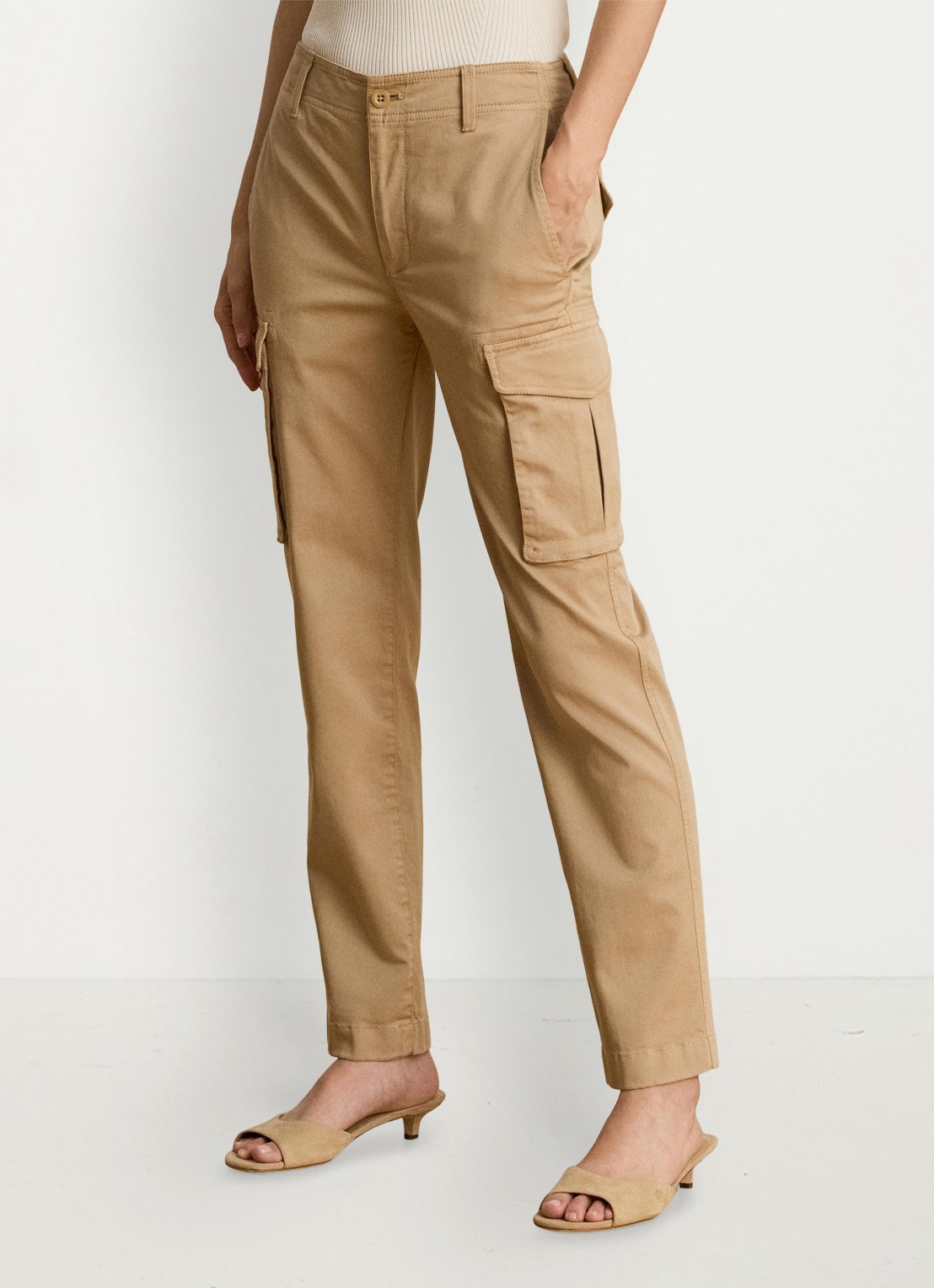Ralph Lauren High waist slim fit cargobroek met opgestikte zakken - detail 2 birch tan / beige