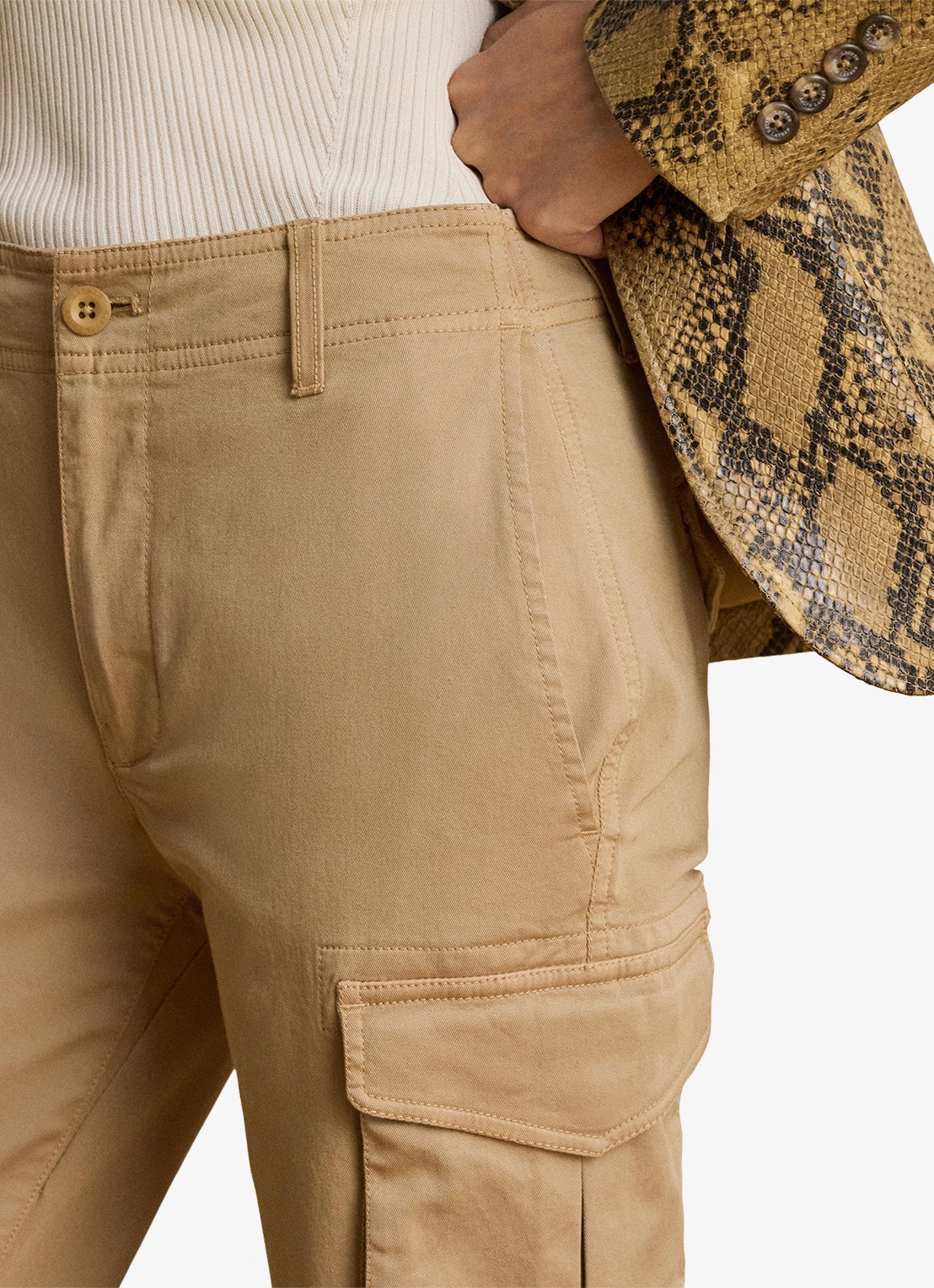 Ralph Lauren High waist slim fit cargobroek met opgestikte zakken - detail 3 birch tan / beige