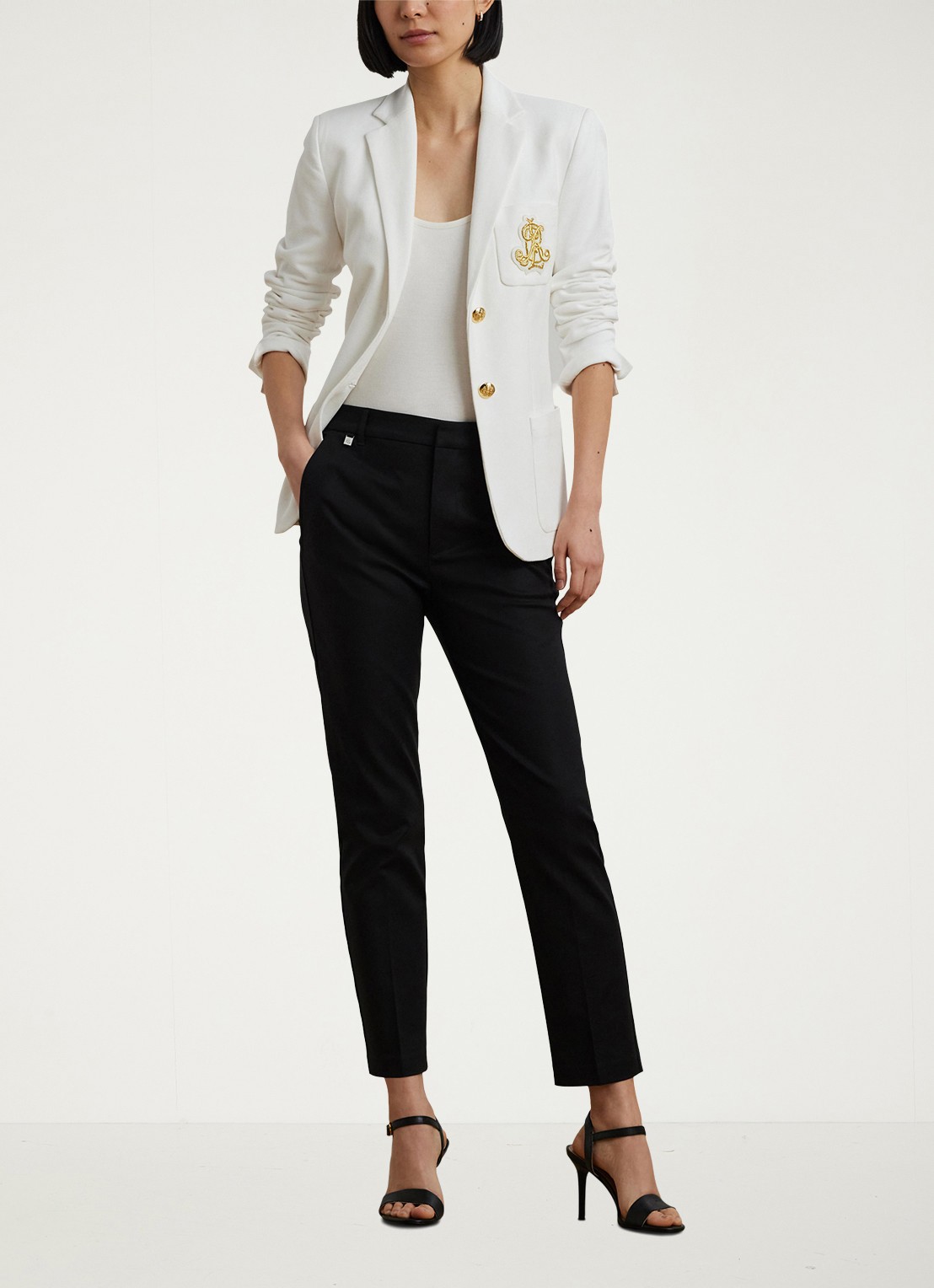Ralph Lauren High waist slim fit cropped pantalon met steekzakken - voorkant 3 zwart