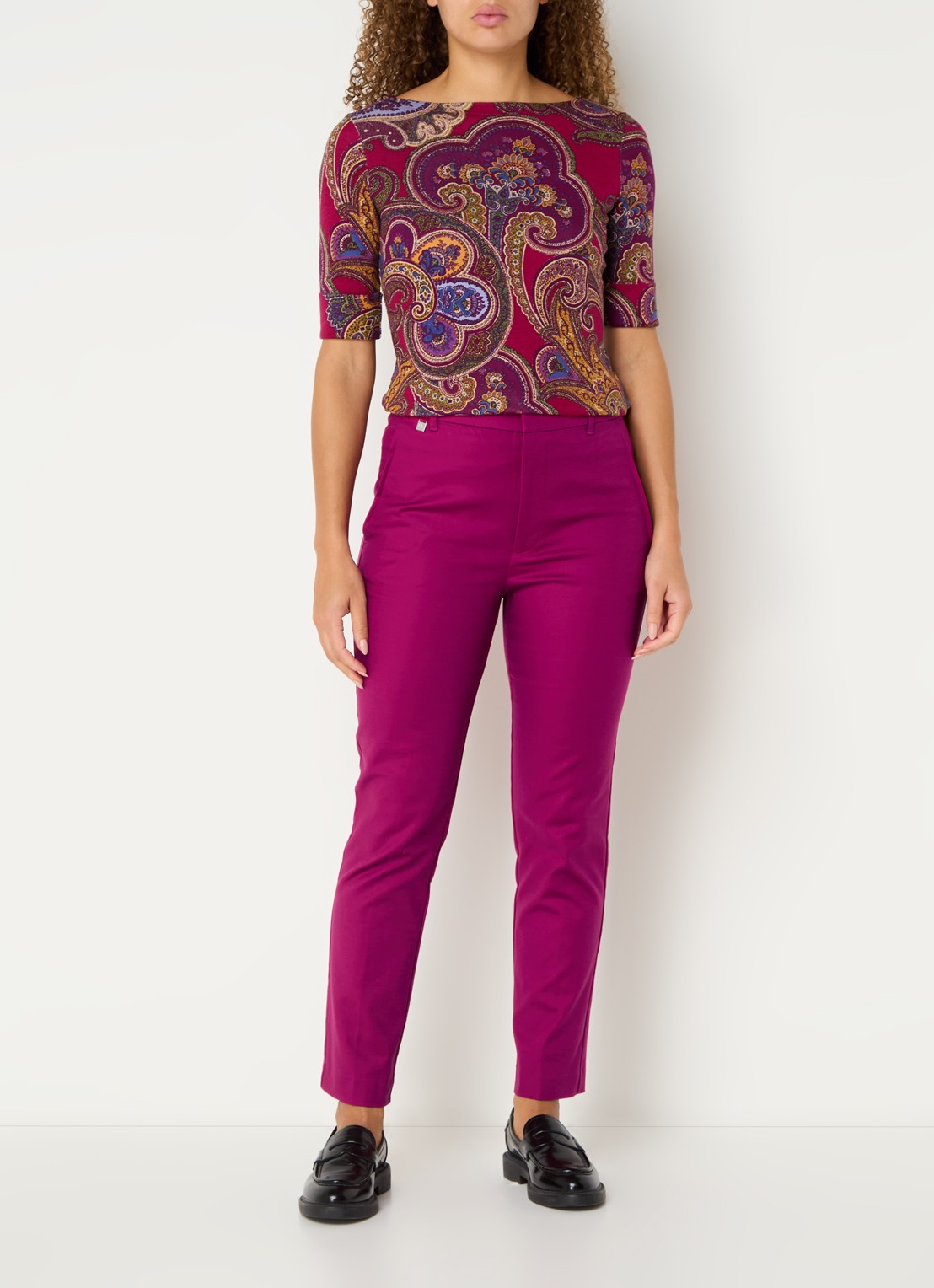 Ralph Lauren High waist slim fit cropped pantalon met steekzakken - voorkant 4 donkerroze