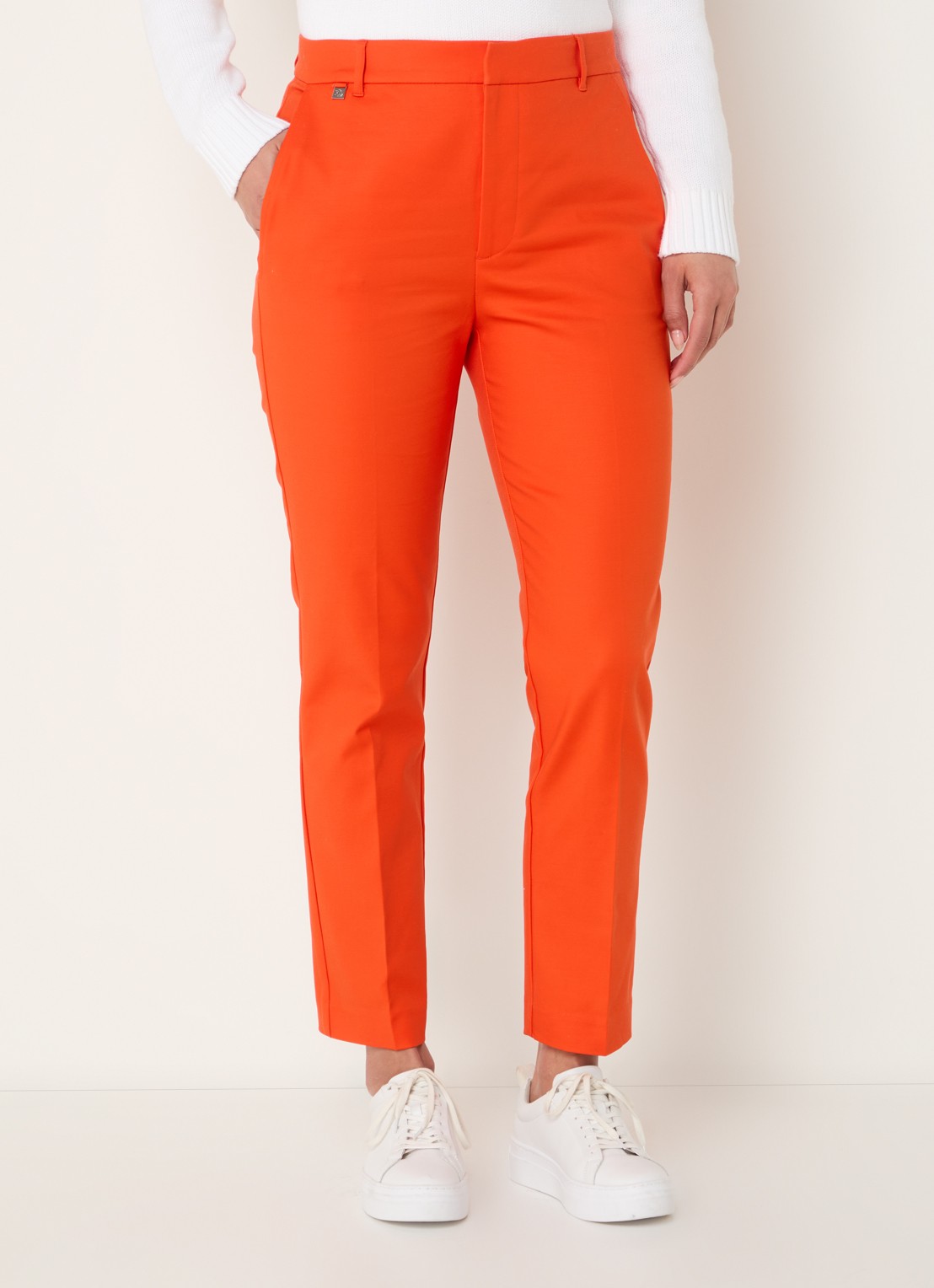 Ralph Lauren High waist slim fit cropped pantalon met steekzakken - detail orange lily / oranje