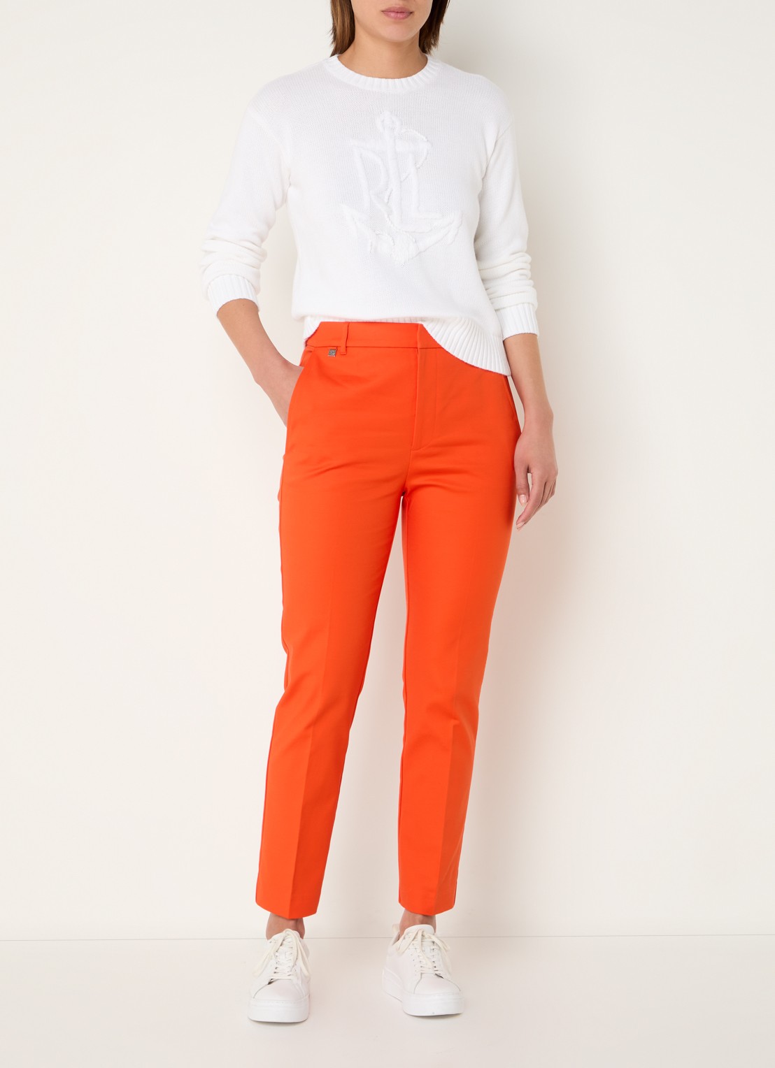 Ralph Lauren High waist slim fit cropped pantalon met steekzakken - voorkant 3 orange lily / oranje