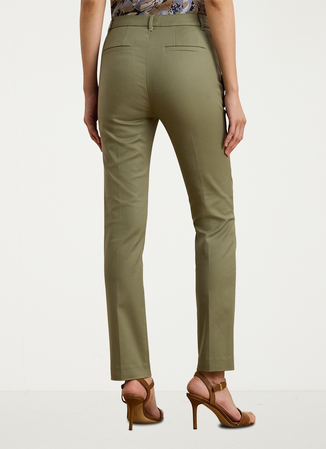 Ralph Lauren High waist slim fit cropped pantalon met steekzakken - achterkant 3 sage green / legergroen