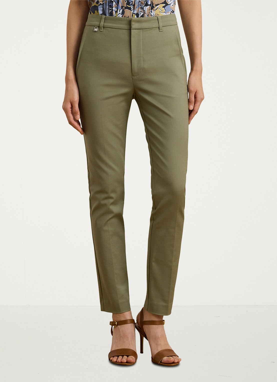 Ralph Lauren High waist slim fit cropped pantalon met steekzakken - detail sage green / legergroen