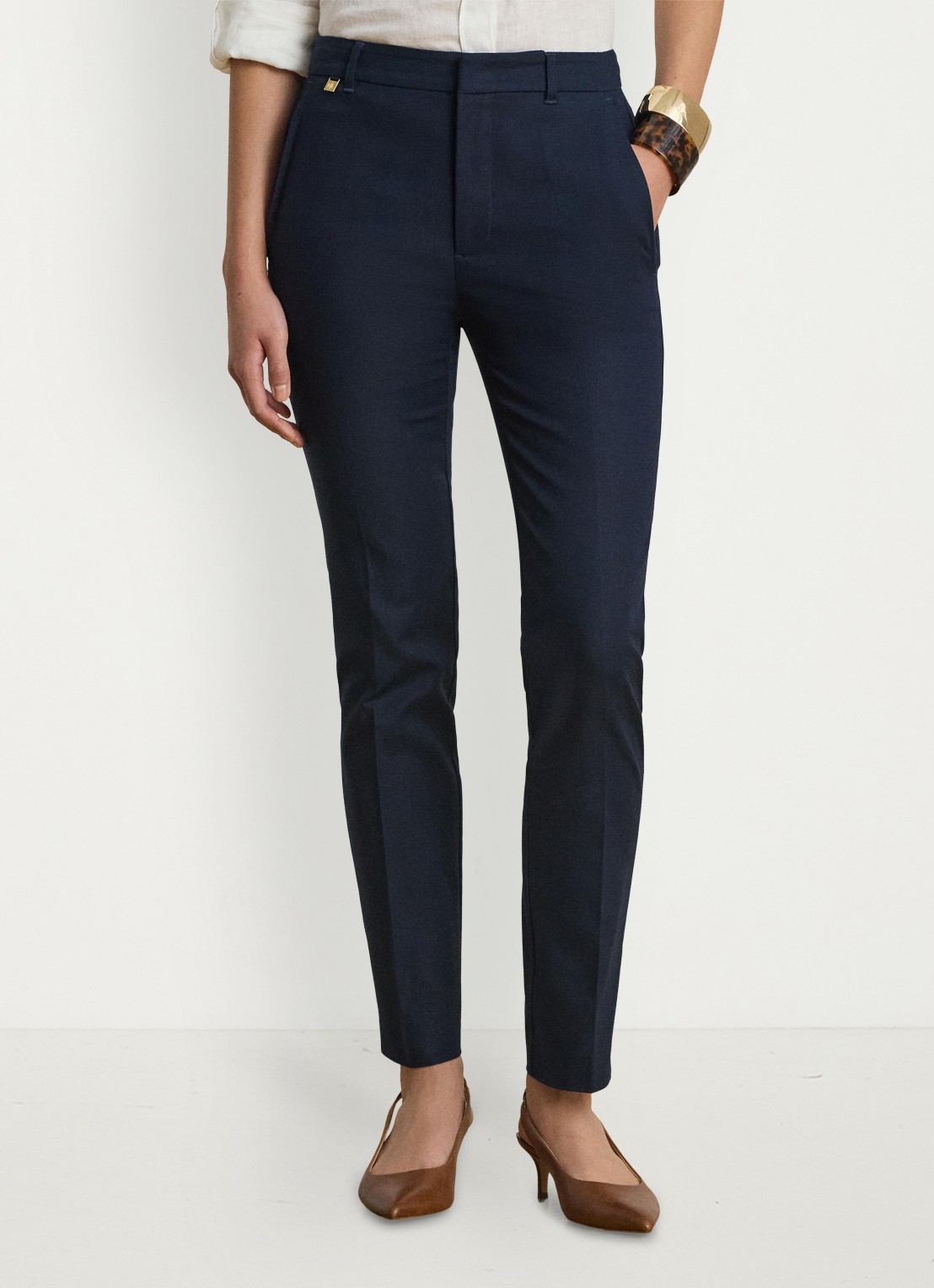Ralph Lauren High waist slim fit cropped pantalon met steekzakken - detail 3 lauren navy / donkerblauw