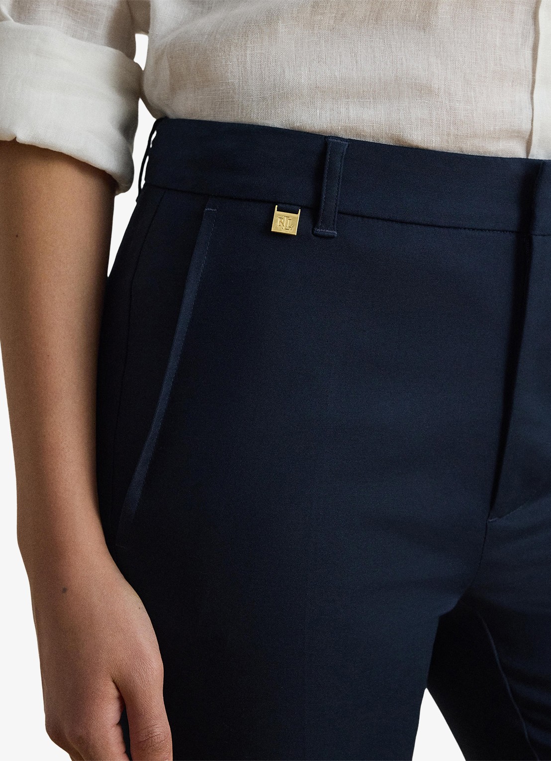 Ralph Lauren High waist slim fit cropped pantalon met steekzakken - detail 4 lauren navy / donkerblauw