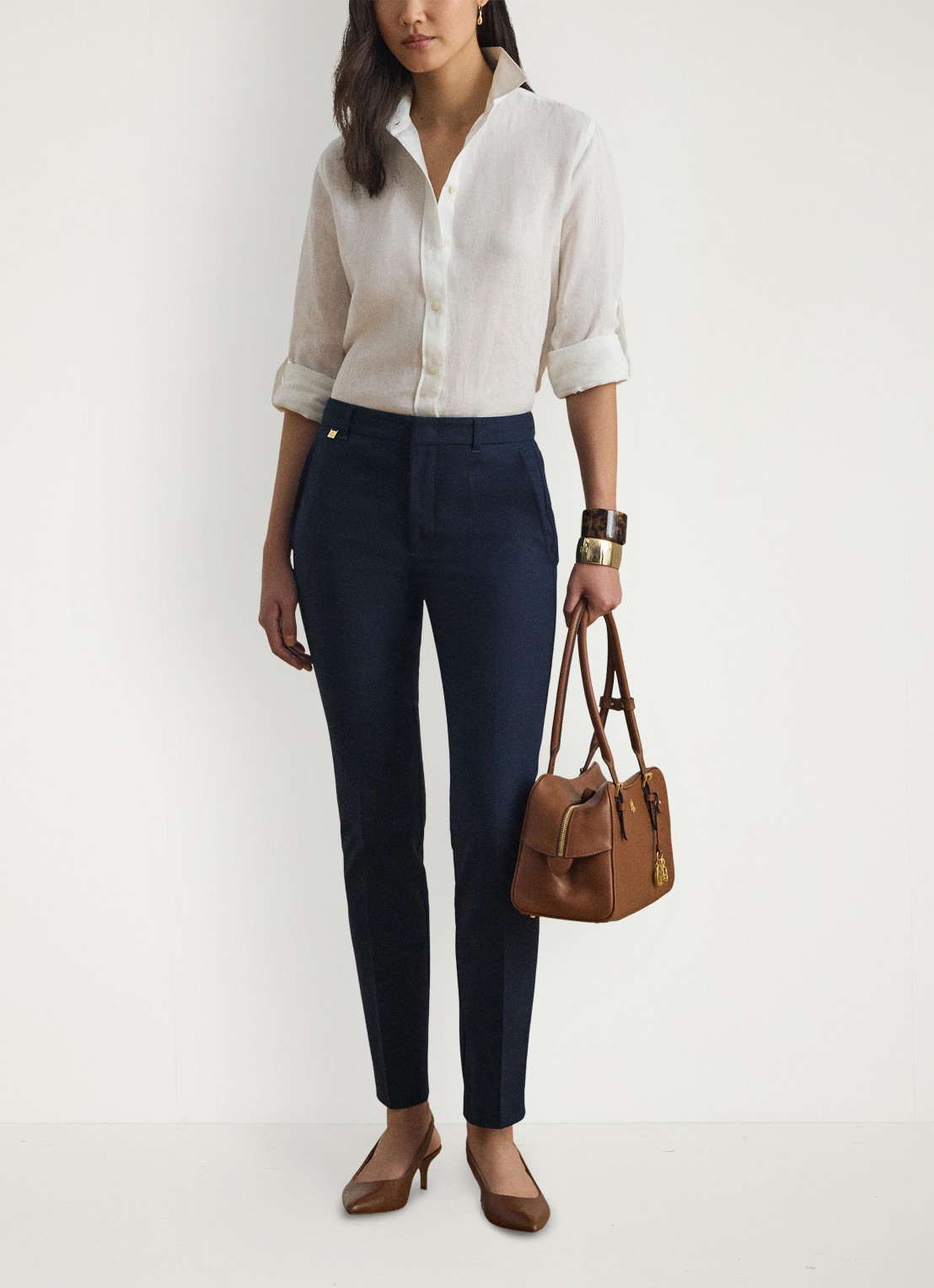 Ralph Lauren High waist slim fit cropped pantalon met steekzakken - voorkant 2 lauren navy / donkerblauw