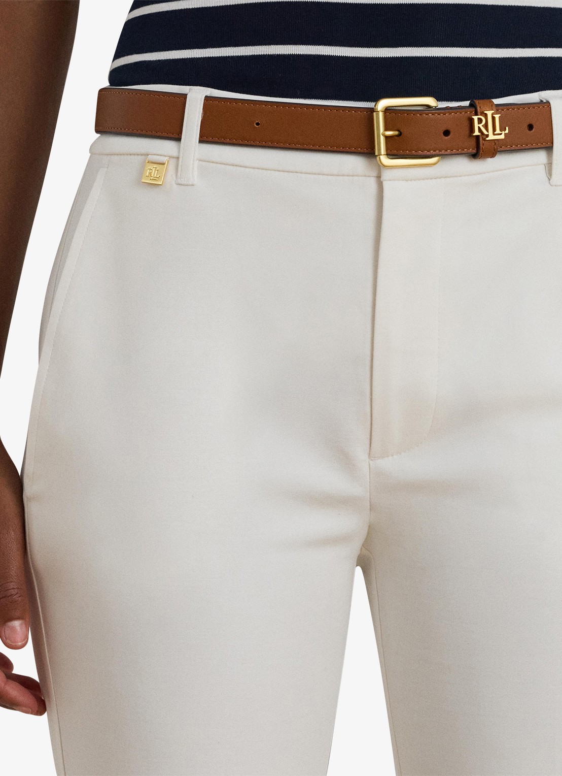 Ralph Lauren High waist slim fit cropped pantalon met steekzakken - detail 5 wit