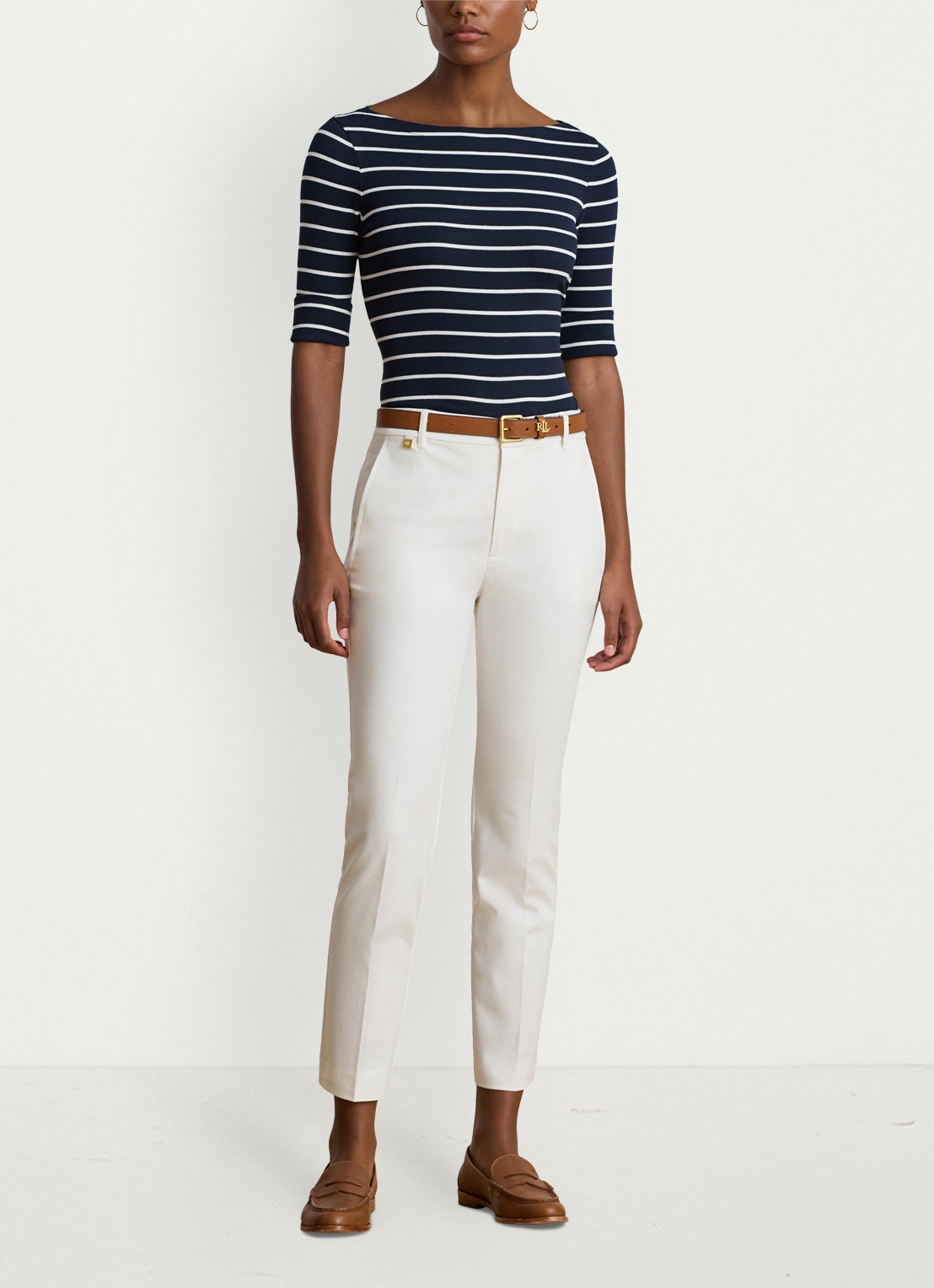 Ralph Lauren High waist slim fit cropped pantalon met steekzakken - voorkant 3 wit