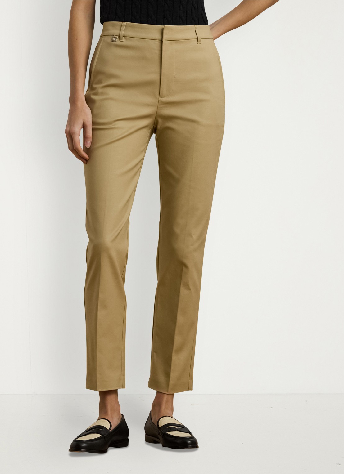 Ralph Lauren High waist slim fit cropped pantalon met steekzakken - detail 2 birch tan / beige