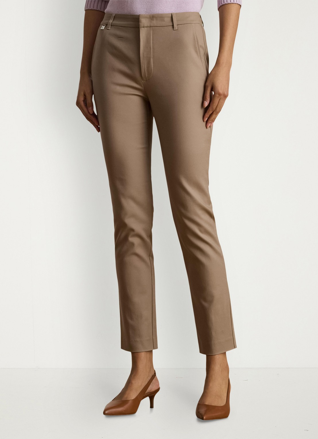 Ralph Lauren High waist slim fit cropped pantalon met steekzakken - detail 2 taupe brown / taupe