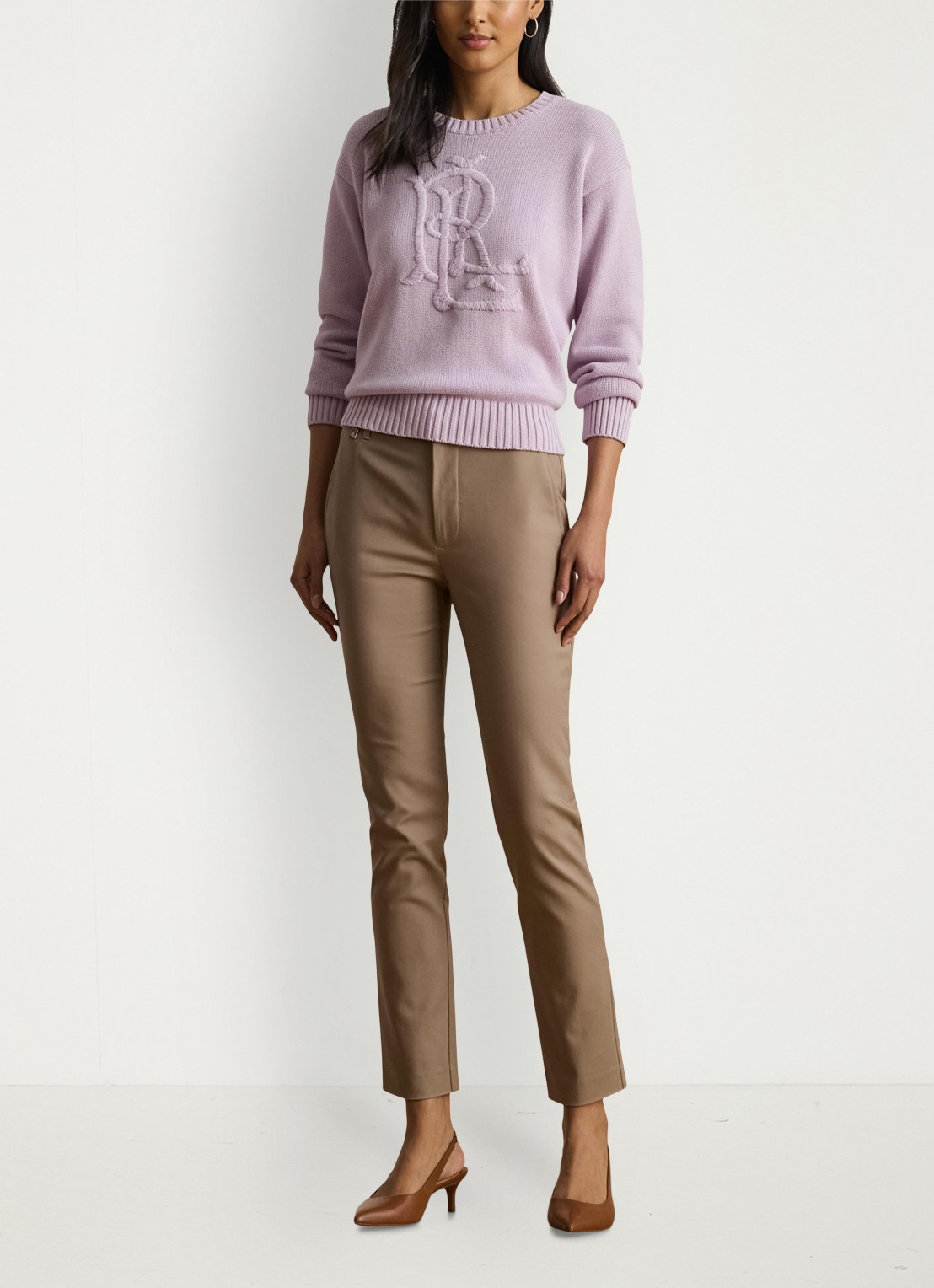 Ralph Lauren High waist slim fit cropped pantalon met steekzakken - voorkant 5 taupe brown / taupe