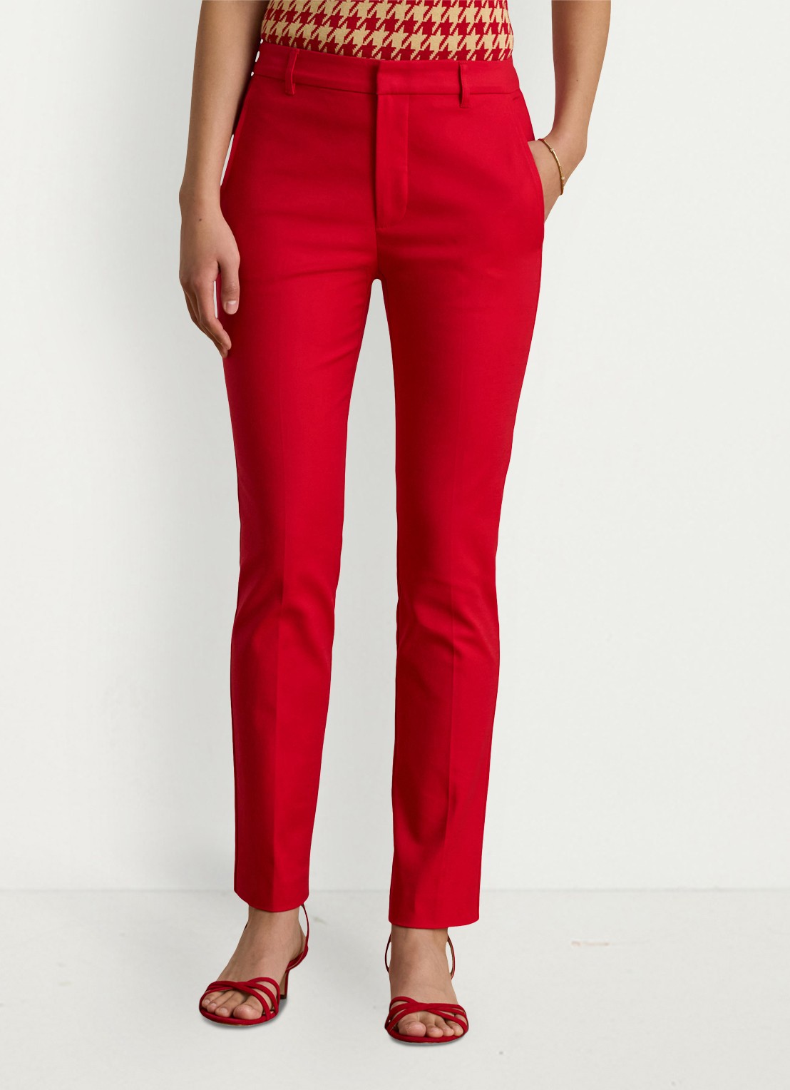 Ralph Lauren High waist slim fit cropped pantalon met steekzakken - detail 4 rood