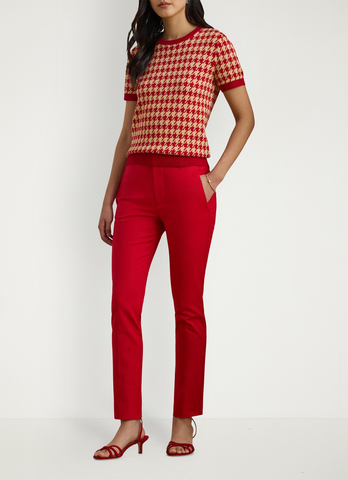 Ralph Lauren High waist slim fit cropped pantalon met steekzakken - voorkant 3 rood
