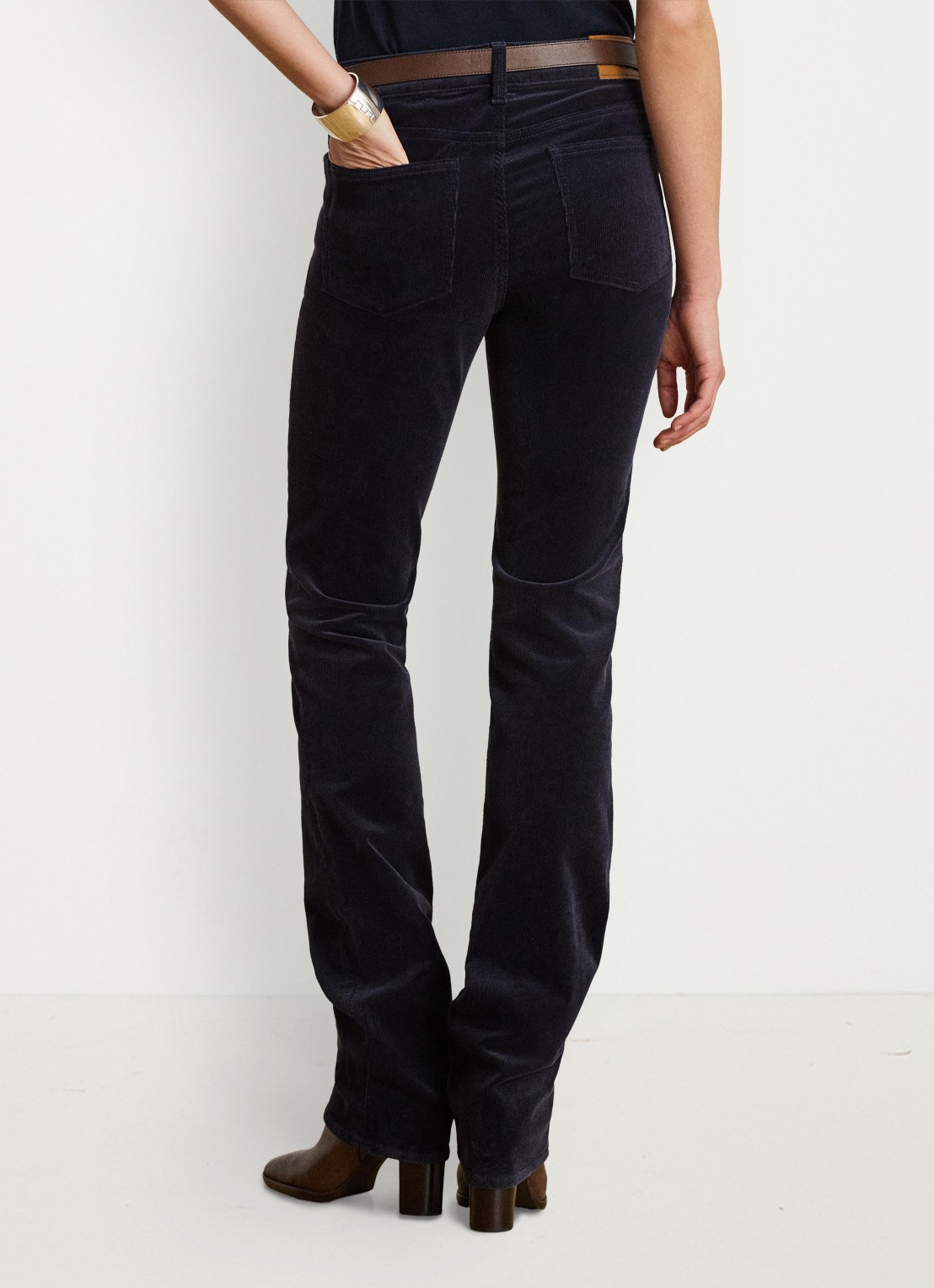 Ralph Lauren High waist slim fit jeans van corduroy - achterkant 5 lauren navy / blauw