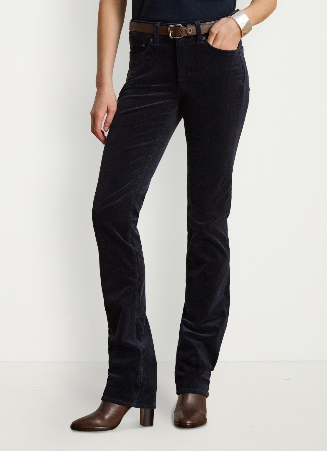 Ralph Lauren High waist slim fit jeans van corduroy - detail lauren navy / blauw