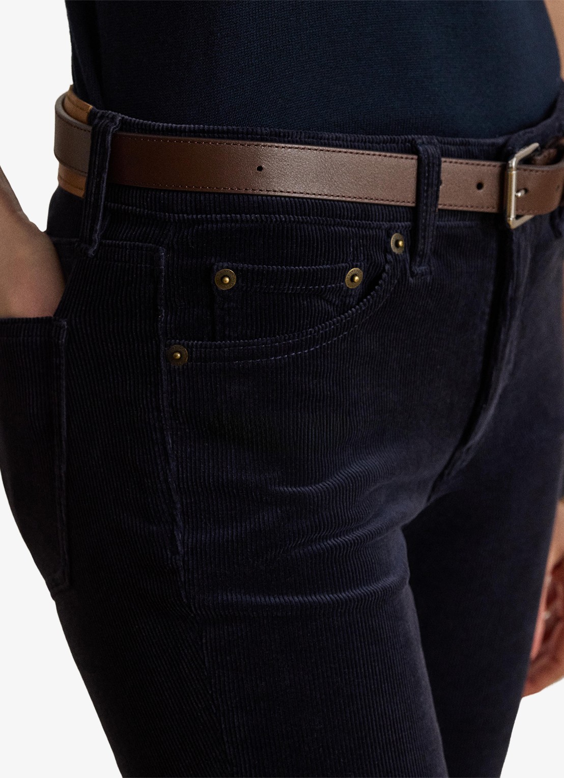 Ralph Lauren High waist slim fit jeans van corduroy - detail 2 lauren navy / blauw