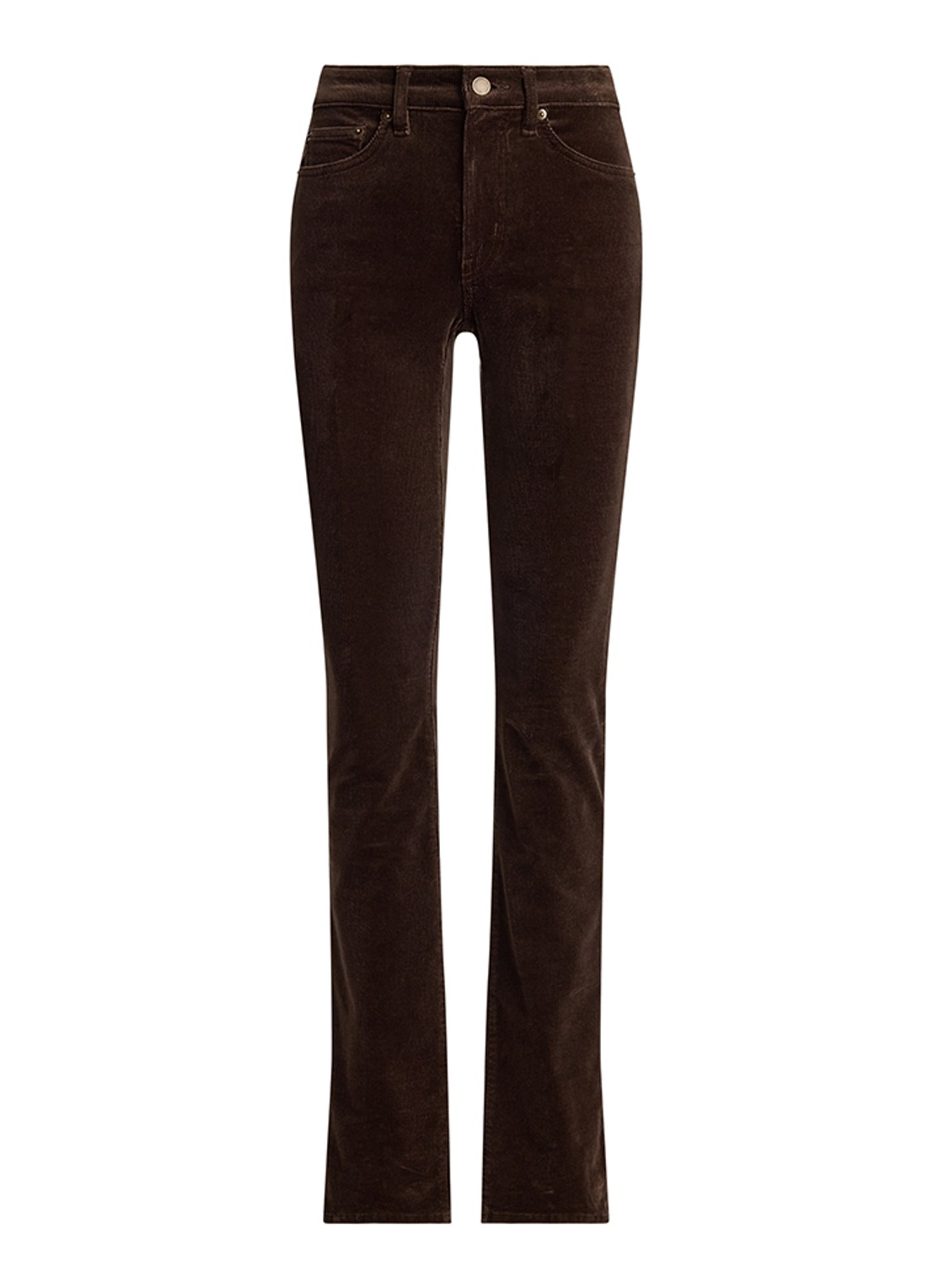 Ralph Lauren High waist slim fit jeans van corduroy - voorkant 3 circuit brown / bruin
