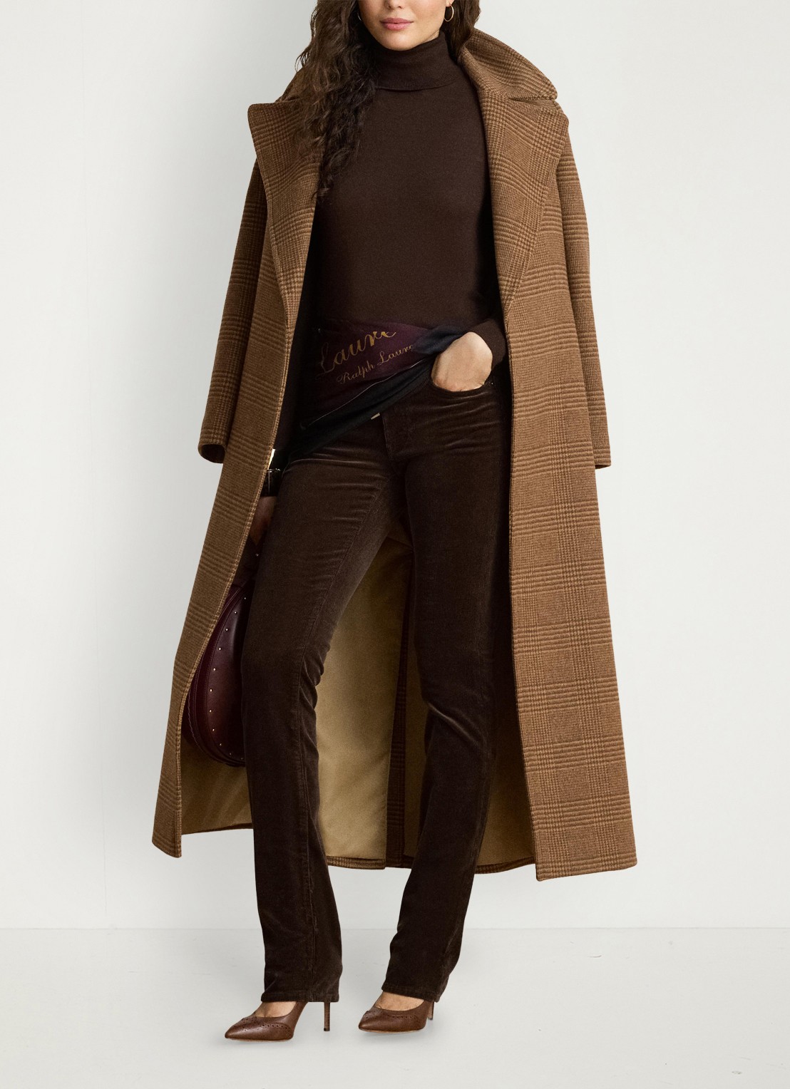 Ralph Lauren High waist slim fit jeans van corduroy - voorkant 4 circuit brown / bruin