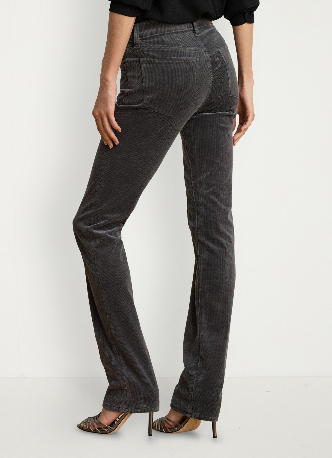 Ralph Lauren High waist slim fit jeans van corduroy - achterkant 5 onyx grey / grijs