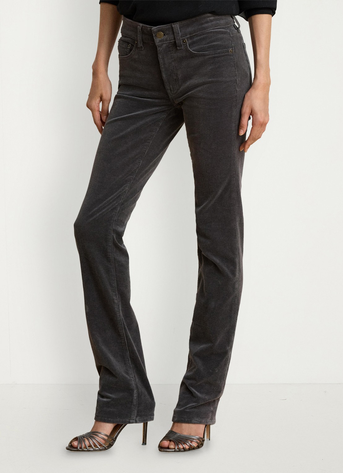 Ralph Lauren High waist slim fit jeans van corduroy - detail onyx grey / grijs