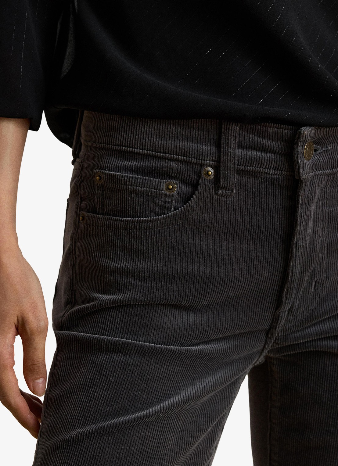 Ralph Lauren High waist slim fit jeans van corduroy - detail 2 onyx grey / grijs