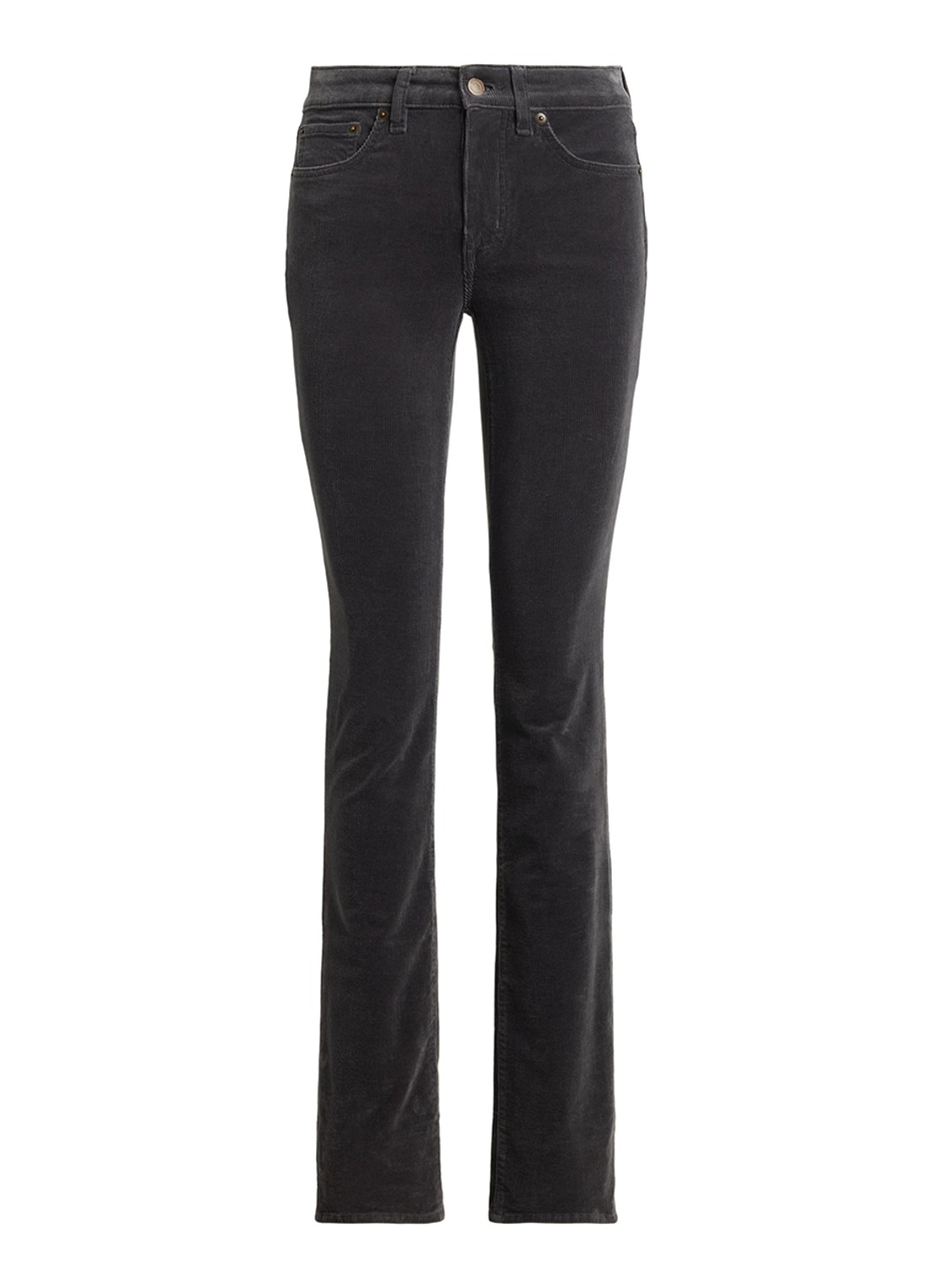 Ralph Lauren High waist slim fit jeans van corduroy - voorkant 3 onyx grey / grijs