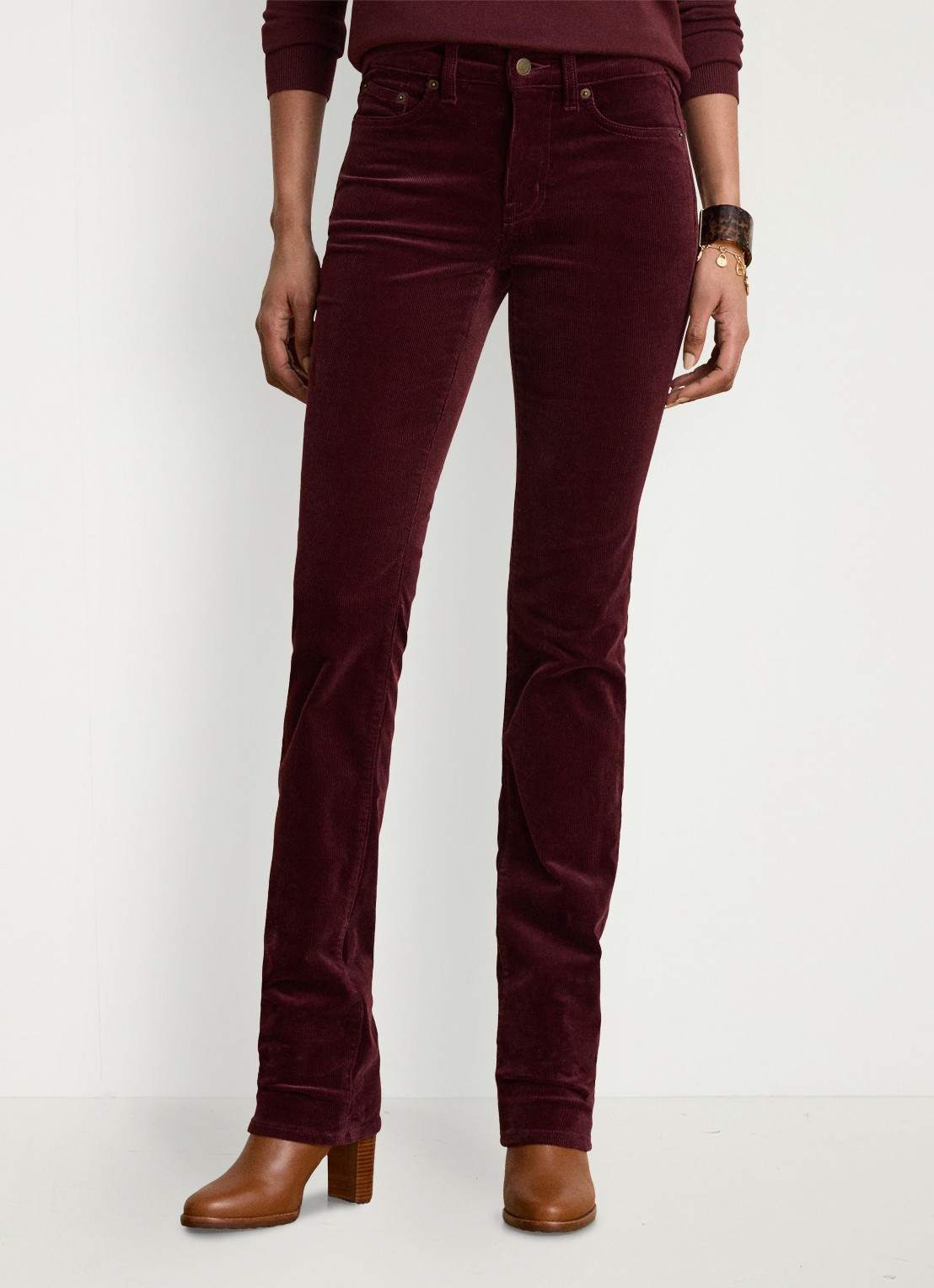 Ralph Lauren High waist slim fit jeans van corduroy - detail dark garnet / bordeauxrood