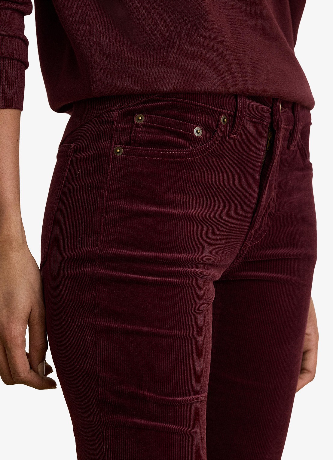 Ralph Lauren High waist slim fit jeans van corduroy - detail 2 dark garnet / bordeauxrood