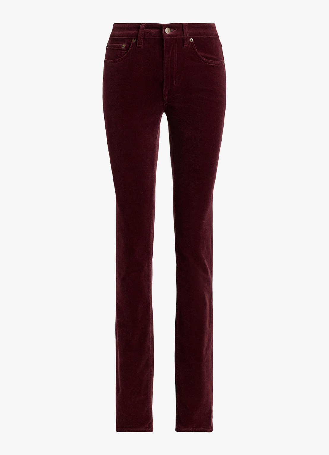 Ralph Lauren High waist slim fit jeans van corduroy - voorkant 3 dark garnet / bordeauxrood