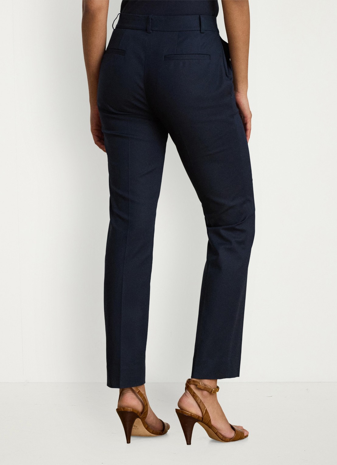 Ralph Lauren High waist slim fit pantalon met steekzakken - achterkant 3 lauren navy / blauw