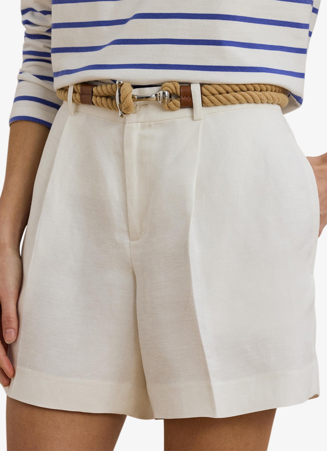 Ralph Lauren High waist straight fit korte broek in linnenblend - detail 3 wit