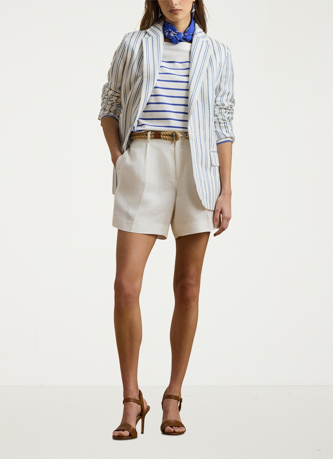 Ralph Lauren High waist straight fit korte broek in linnenblend - voorkant 5 wit