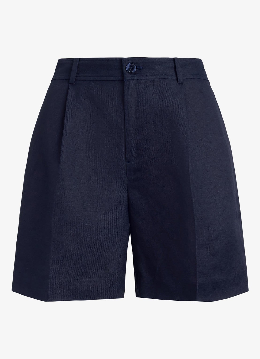 Ralph Lauren High waist straight fit korte broek in linnenblend - voorkant 3 lauren navy / donkerblauw