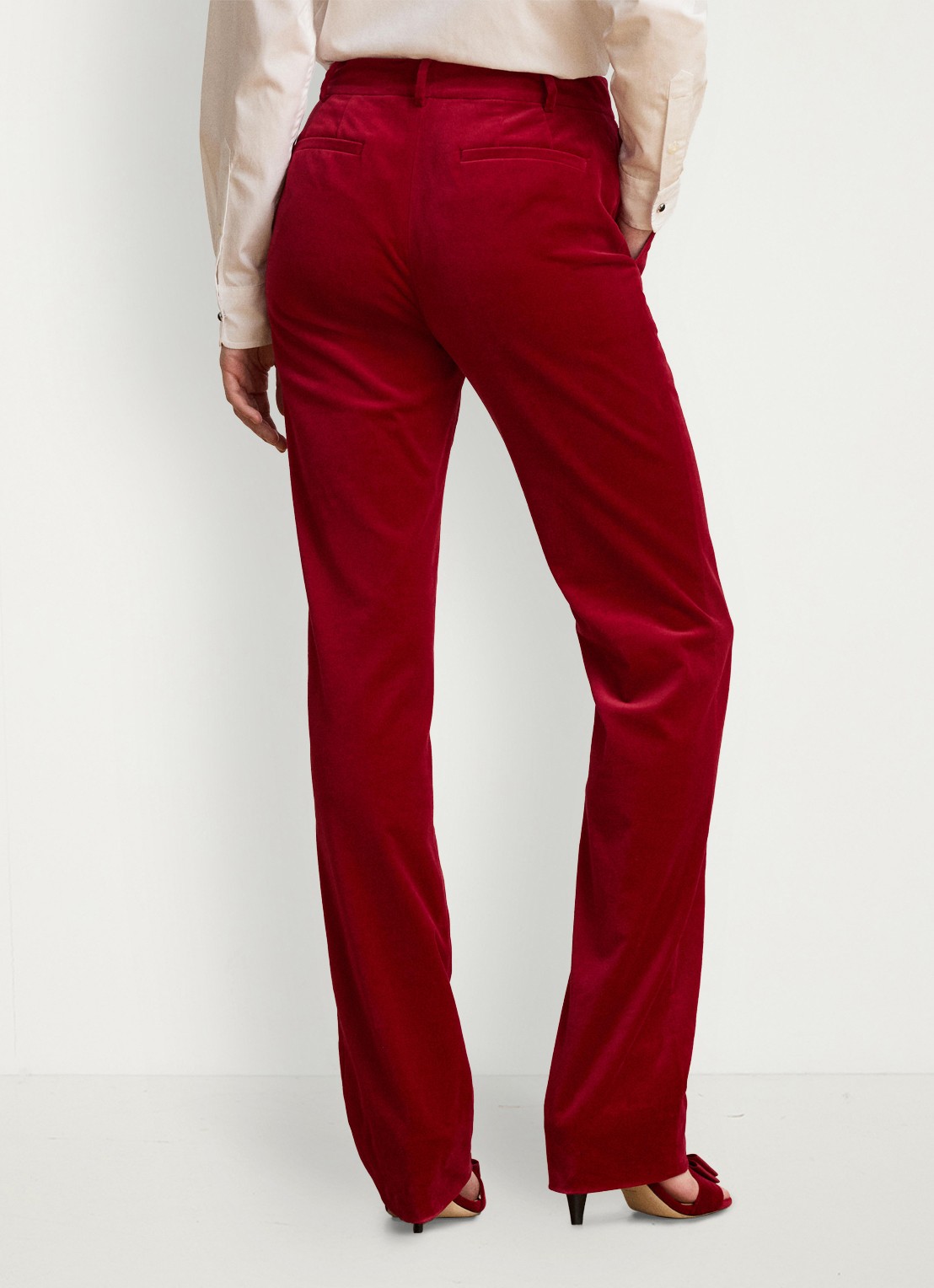 Ralph Lauren High waist straight fit pantalon van fluweel met steekzakken - achterkant 3 lauren red velvet / rood