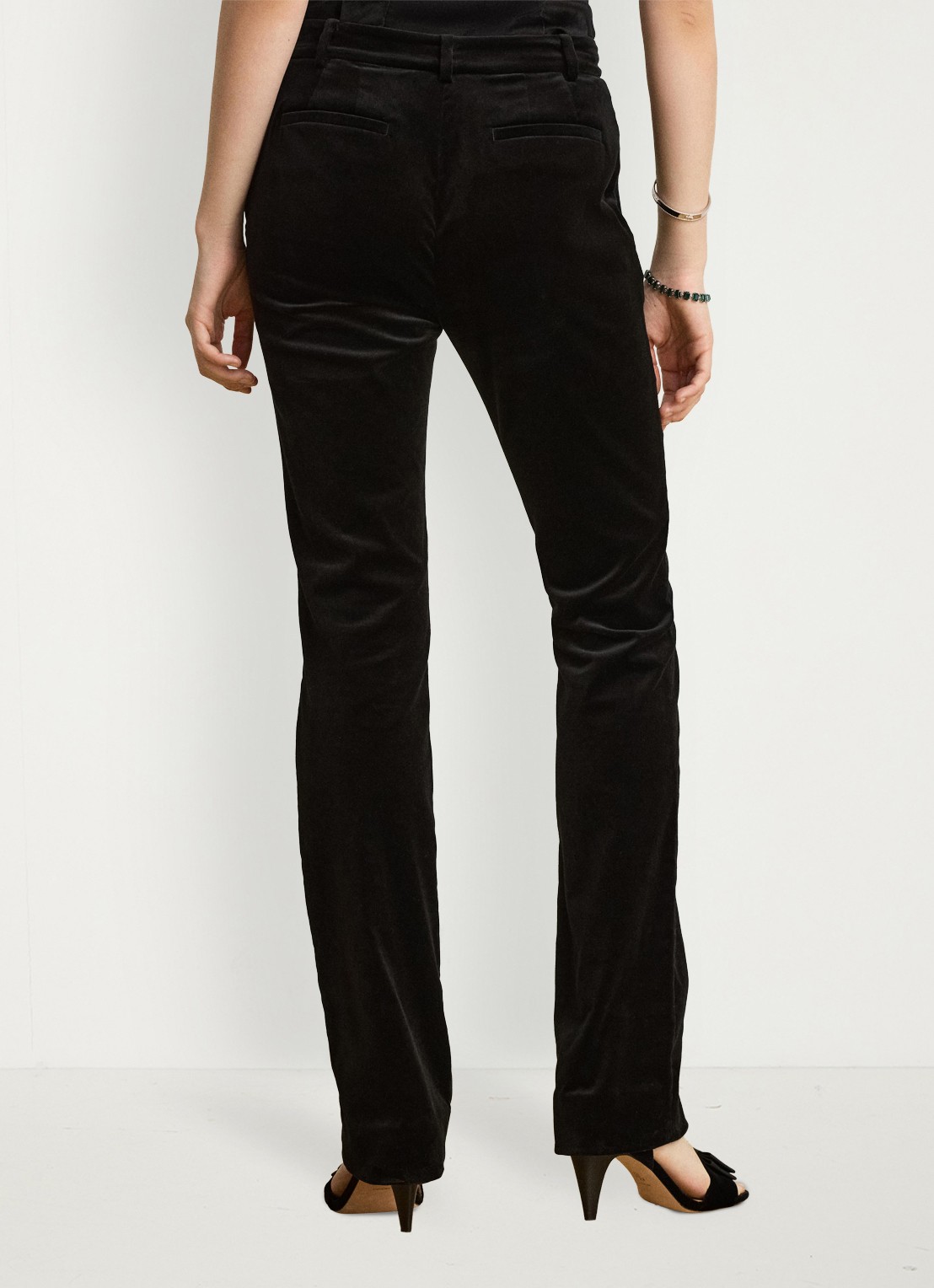 Ralph Lauren High waist straight fit pantalon van fluweel met steekzakken - achterkant 3 black velvet / zwart