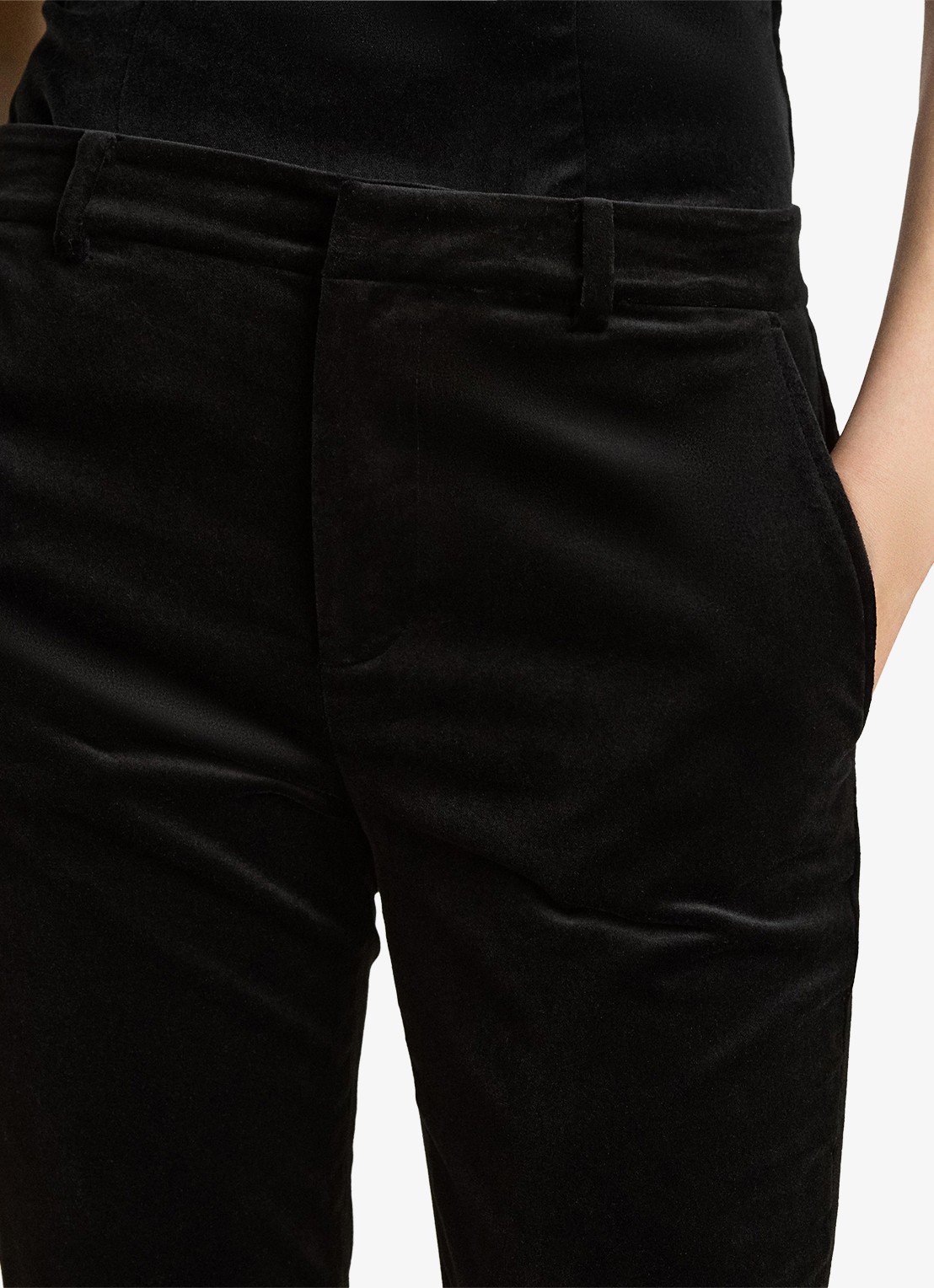 Ralph Lauren High waist straight fit pantalon van fluweel met steekzakken - detail 5 black velvet / zwart