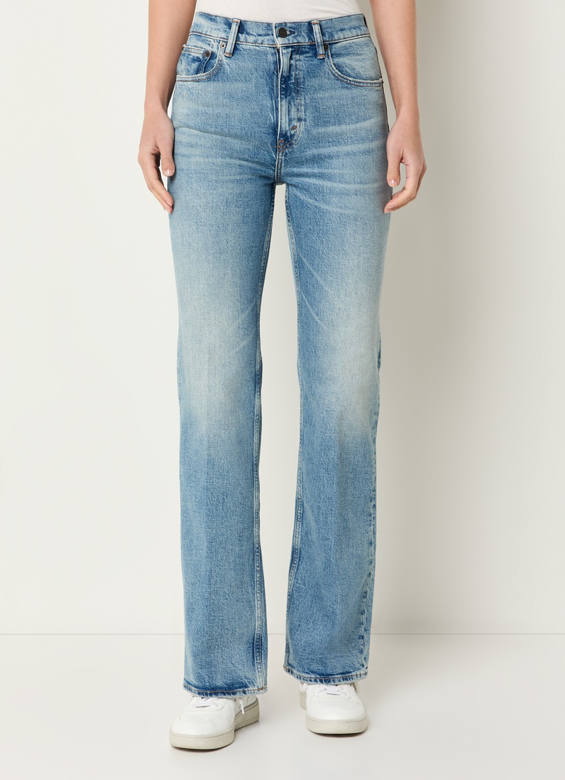Ralph Lauren High waist straight leg jeans met lichte wassing - detail 4 indigo