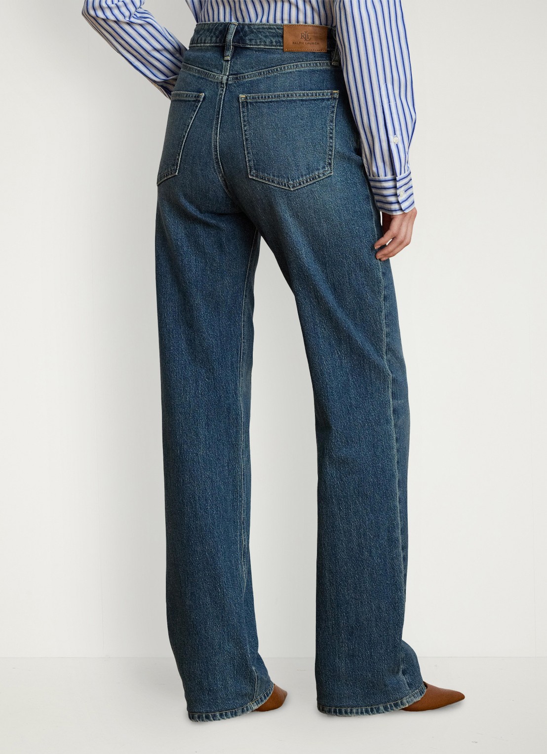 Ralph Lauren High waist straight leg jeans met medium wassing - achterkant 3 haze wash / indigo